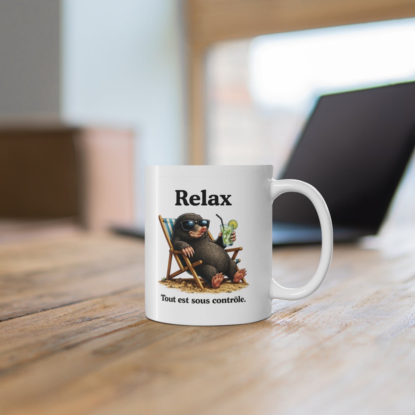 Mug Humoristique Taupe Relax – Tasse Café Détente Vacances – Cadeau Original Homme et Femme, Ami Collègue