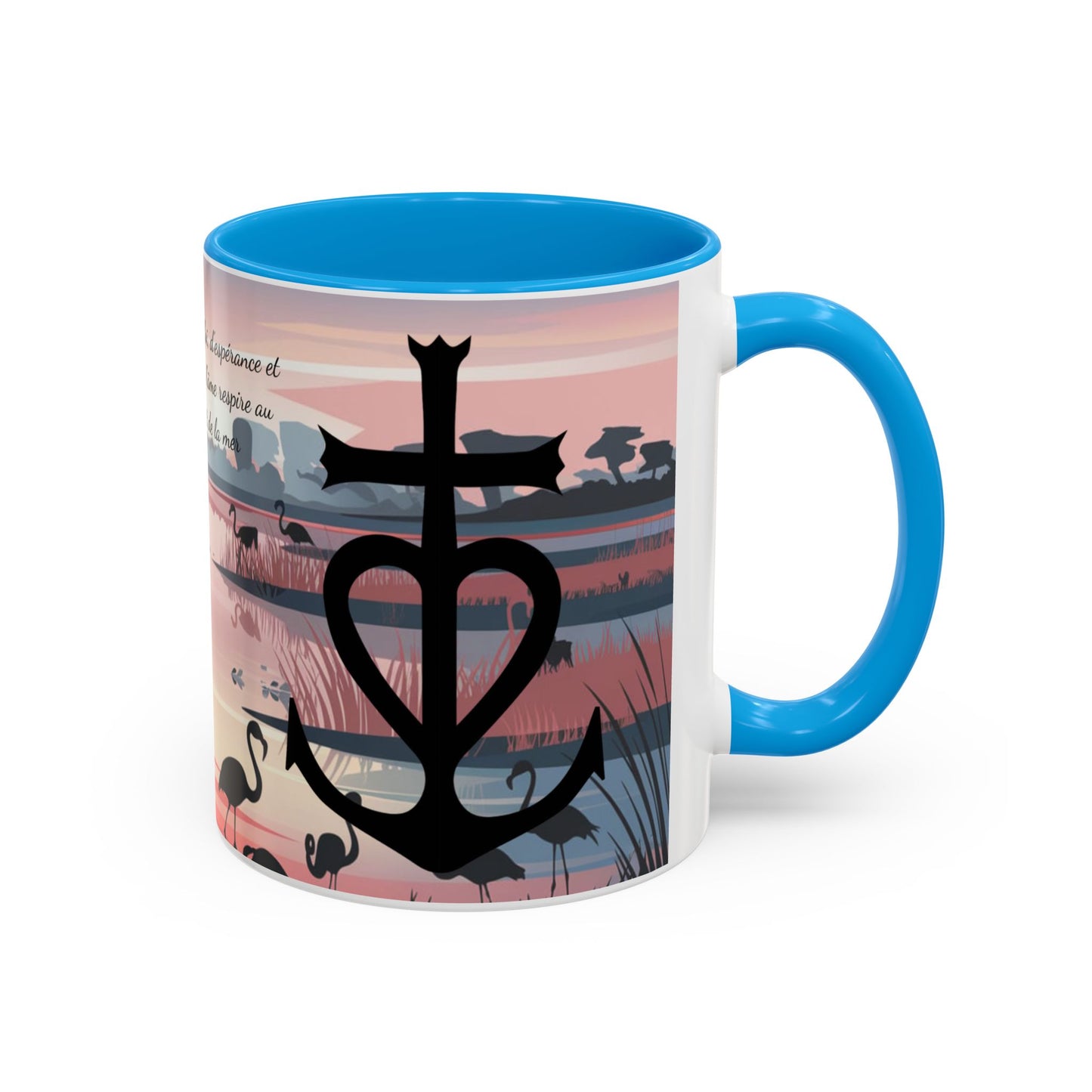 Mug Camargue Foi Espérance Charité – Tasse Croix Camarguaise Flamants Roses Chevaux – Cadeau Tradition Camarguaise 325ml