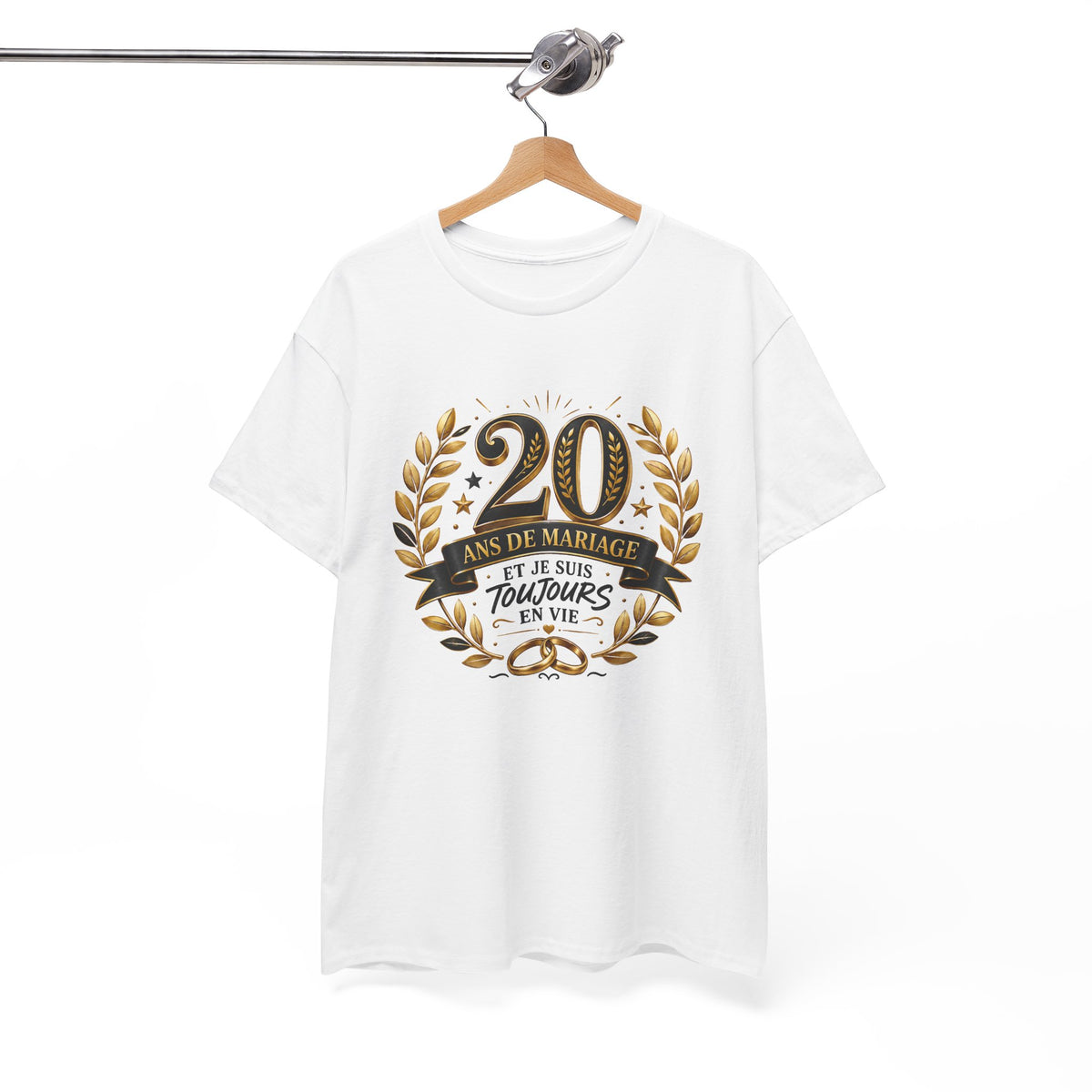 Tee Shirt 20 Ans de Mariage Homme Femme – Toujours en Vie – T-Shirt Humour Anniversaire de Mariage Couple Cadeau Original