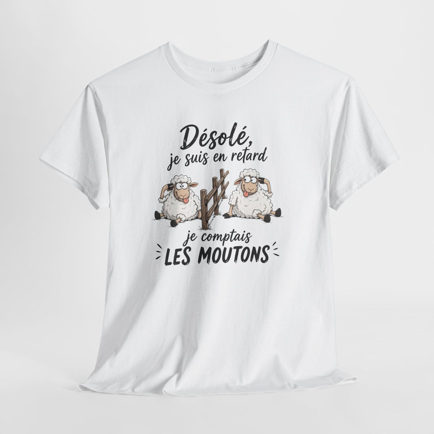 T-Shirt Désolé Je Suis En Retard Je Comptais Les Moutons – Tee Shirt Humour Dormeur Fatigue – Cadeau Original Homme Femme