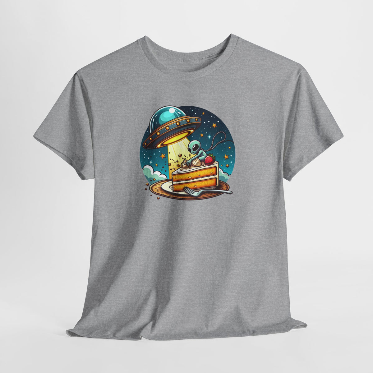 Tee Shirt Alien Gourmand Homme Femme – T-Shirt Extraterrestre Gâteau Fraise OVNI – Espace Humour – Idée Cadeau Originale