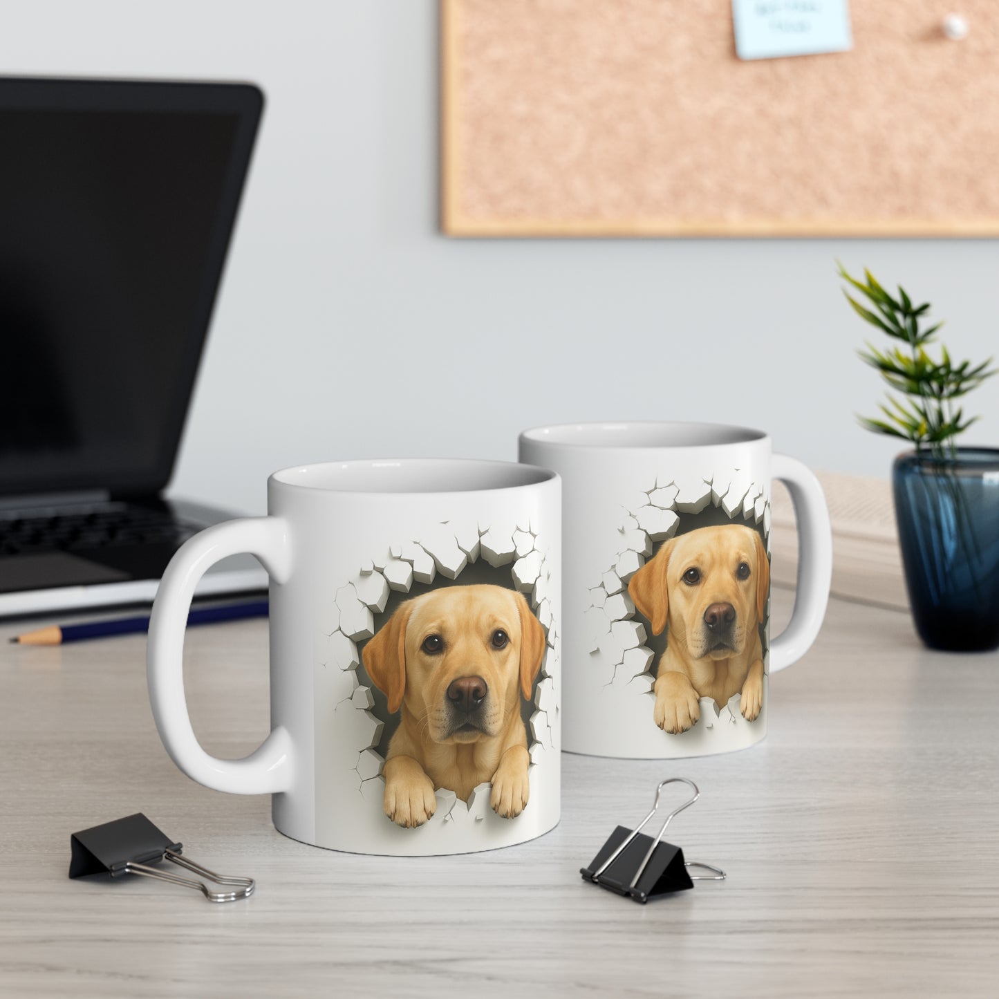 Mug Labrador Sable Effet Mur Cassé – Tasse Chien 3D Trompe-l’œil – Cadeau Original Amoureux du Labrador