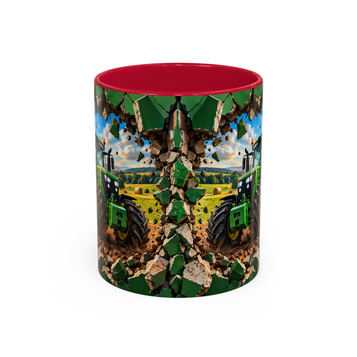 Mug Tracteur Agricole Vert – Tasse Agriculture avec Champ et Effet Mur Brisé – Cadeau Original Agriculteur Passionné de Tracteurs