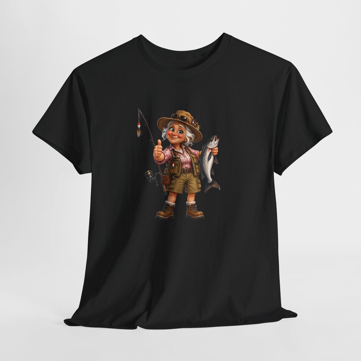 Tee Shirt Pêche Femme – Pêcheuse avec Poisson – T-Shirt Passion Pêche Cadeau Femme