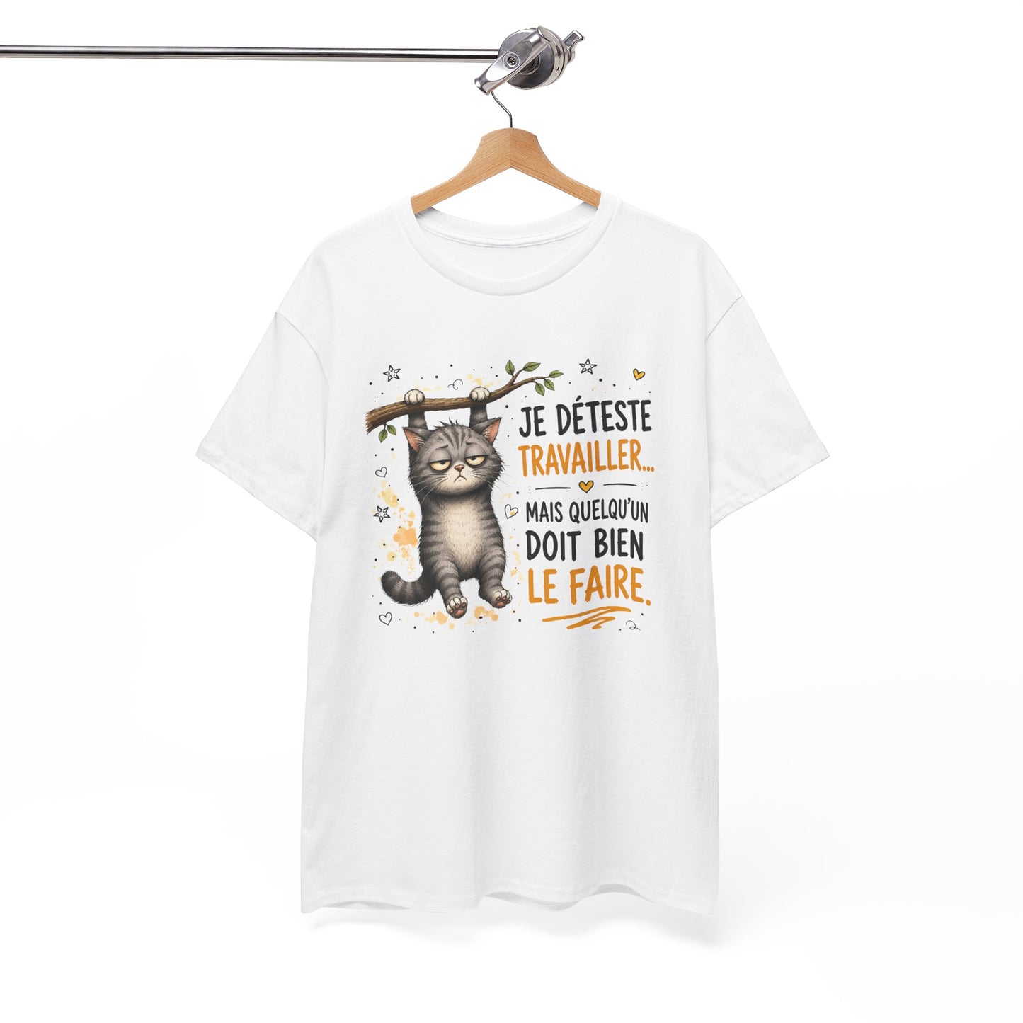 Tee-Shirt Humour Homme et Femme – Chat Drôle Fatigué Travail Bureau – Idée Cadeau Original Collègue Anniversaire