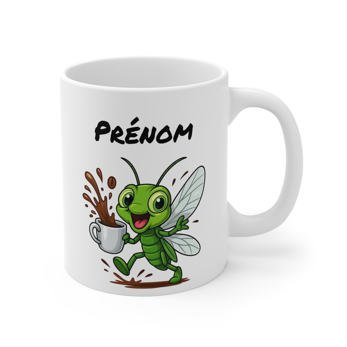 Tasse Personnalisable Cigale Café – Mug Prénom Animal Cartoon Céramique 325ml – Cadeau Original Mignon du Sud