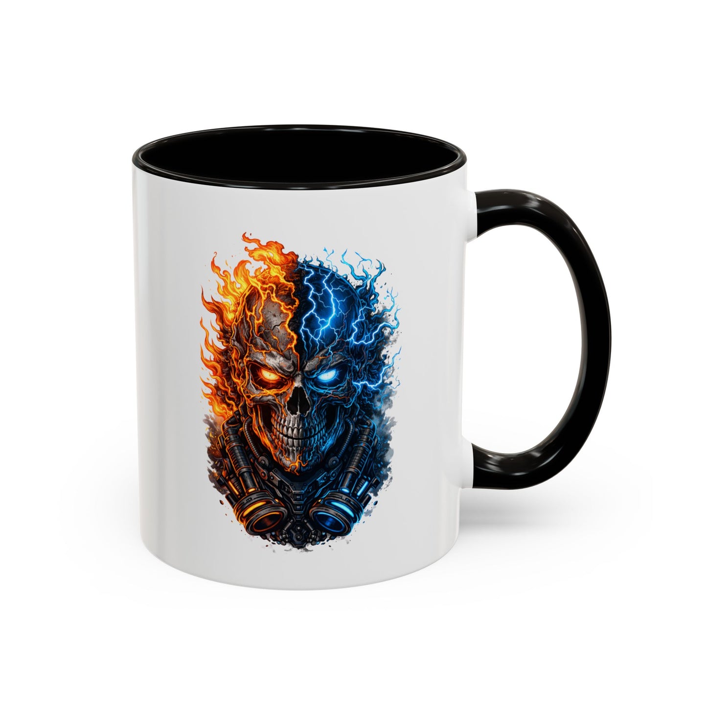 Tasse Crâne Feu et Glace – Mug Skull Dark Électrique Flamme – Cadeau Gamer Gothique Rock – Céramique 325ml