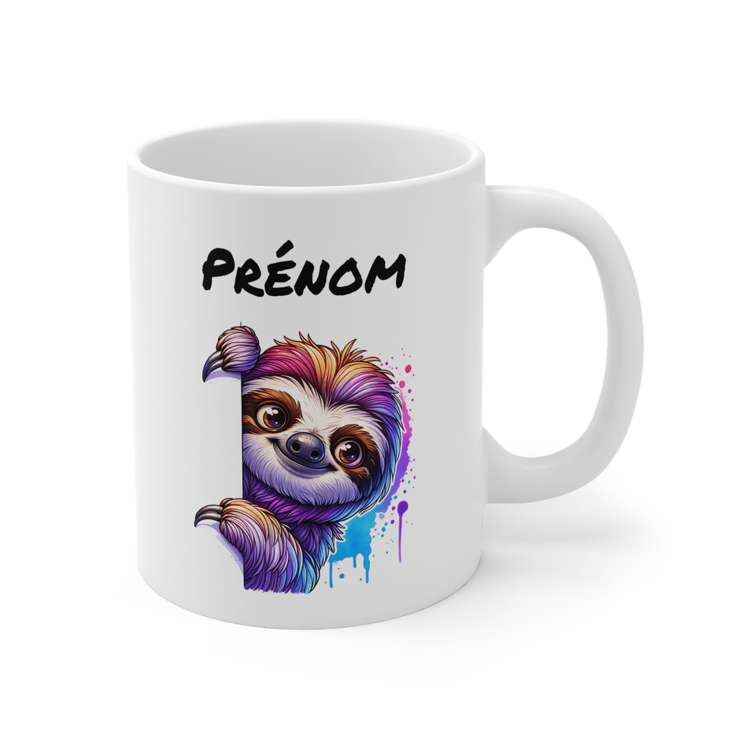 Tasse Personnalisable Paresseux Mignon – Mug Prénom Illustration Colorée – Cadeau Animal Tropical Relax 325ml