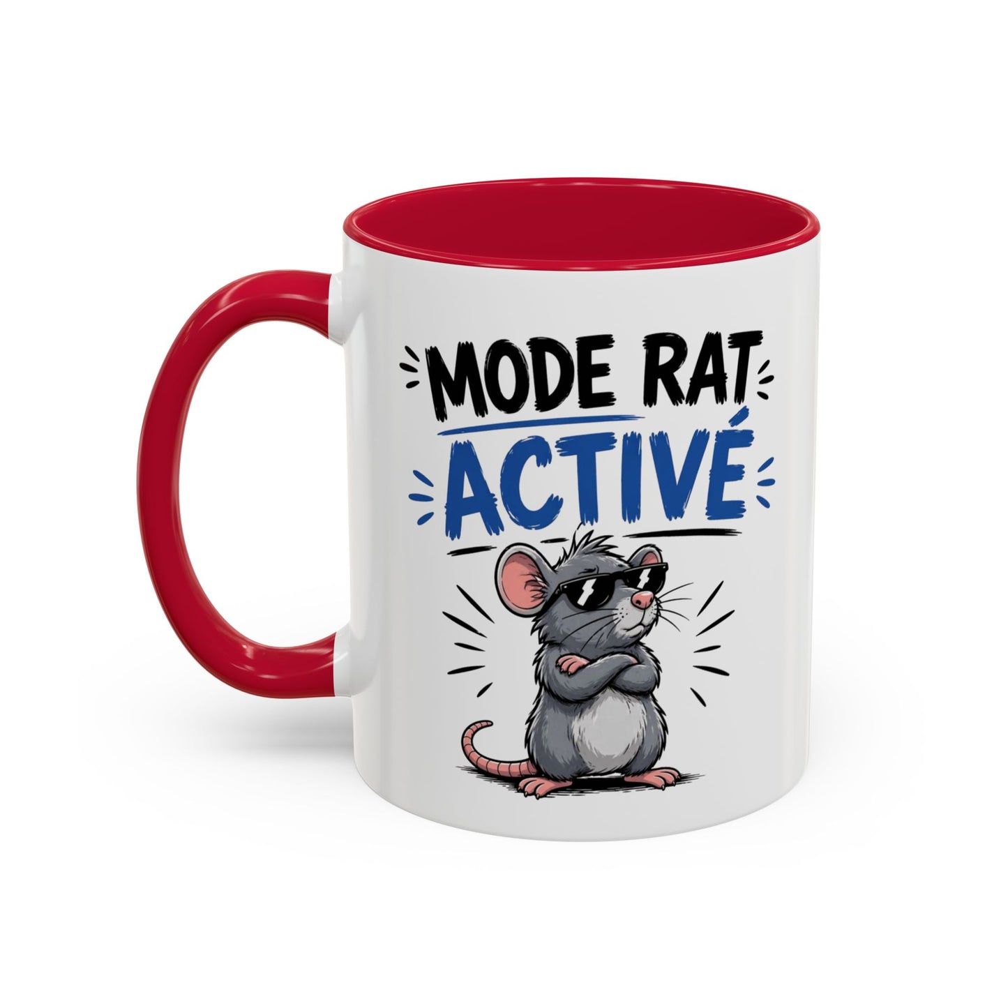 Mug Humour Mode Rat Activé – Tasse Souris Cool avec Lunettes – Cadeau Original Drôle et Décalé Céramique 325ml Noir Bleu Rouge