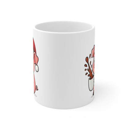 Mug Cochon Noël 325ml – Tasse Céramique Mignonne avec Bonnet Rouge – Cadeau Fêtes Original Micro-