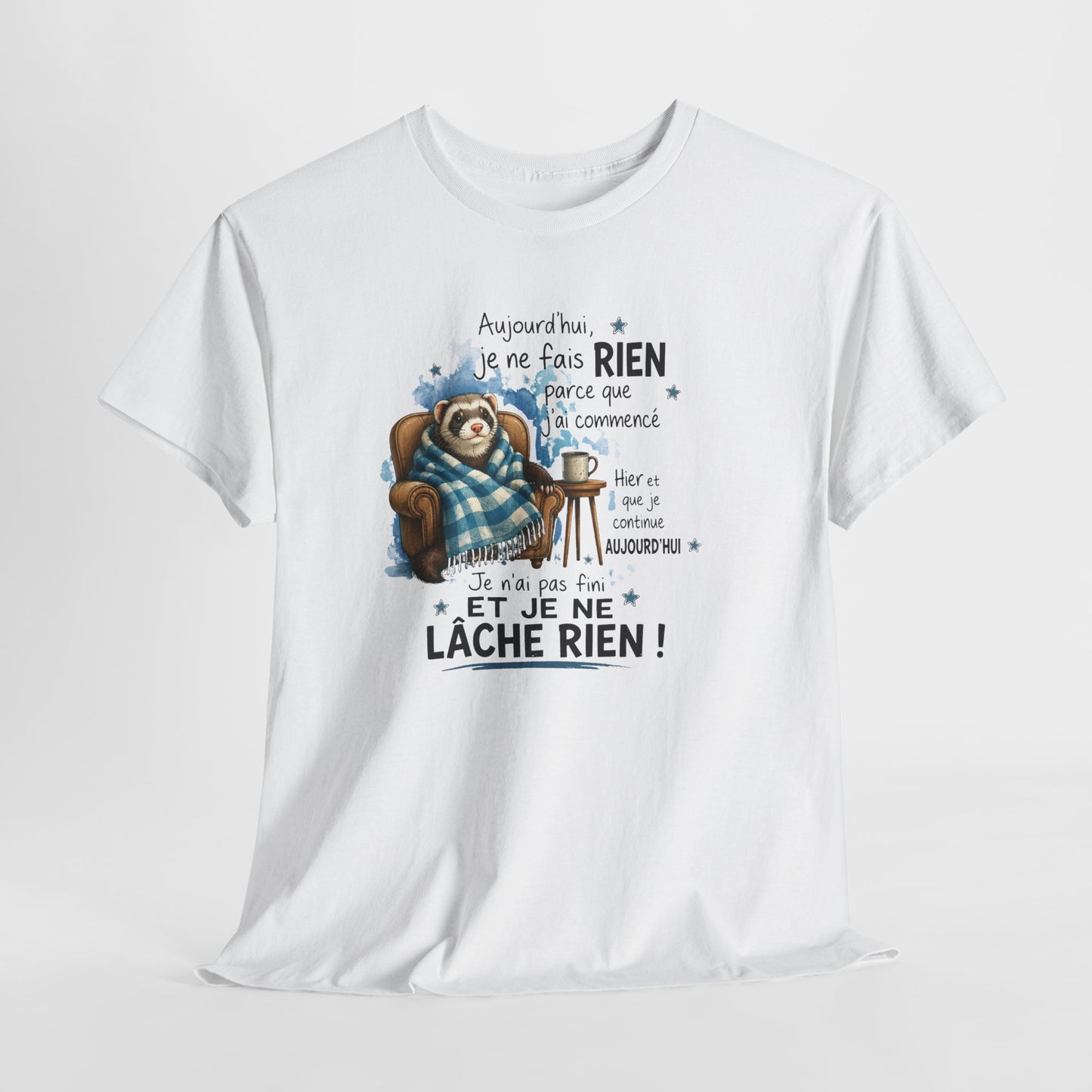 Tee-Shirt Humour Homme et Femme – Furet Détente Paresse Repos – Cadeau Original Drôle pour Amateur de Farniente et Animaux