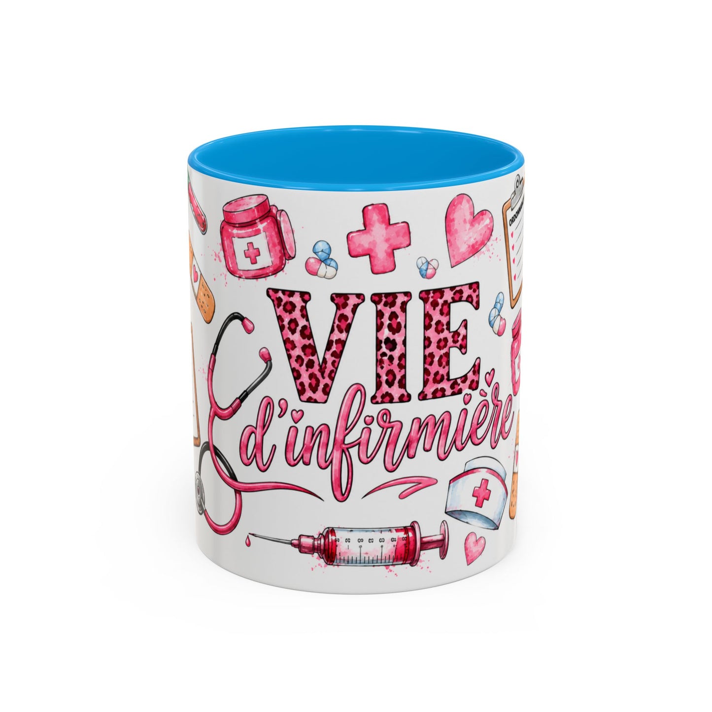 Tasse Vie d’Infirmière – Mug Infirmière Rose et Léopard – Cadeau Personnel Soignant Femme 325ml