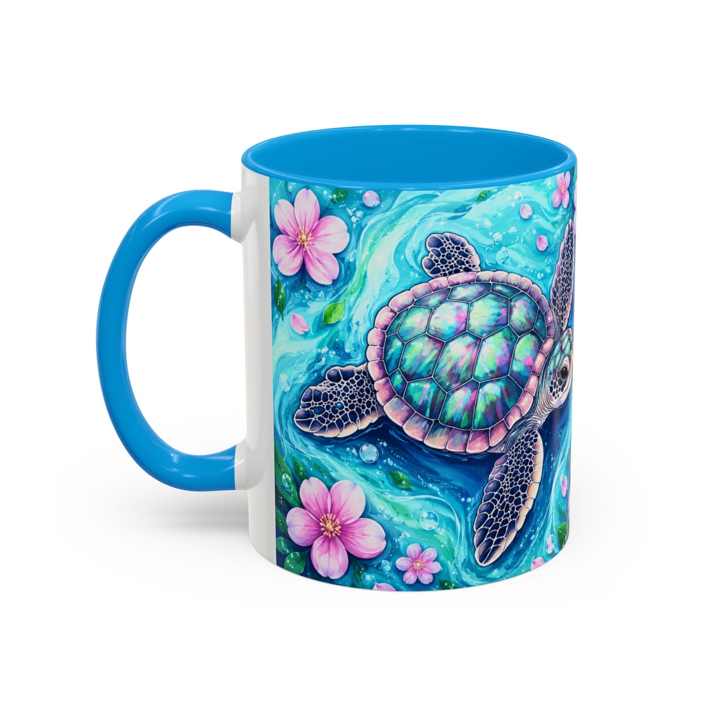 Tasse Tortue Marine Tropicale – Mug Océan et Fleurs Pastel – Cadeau Nature Mer 325ml