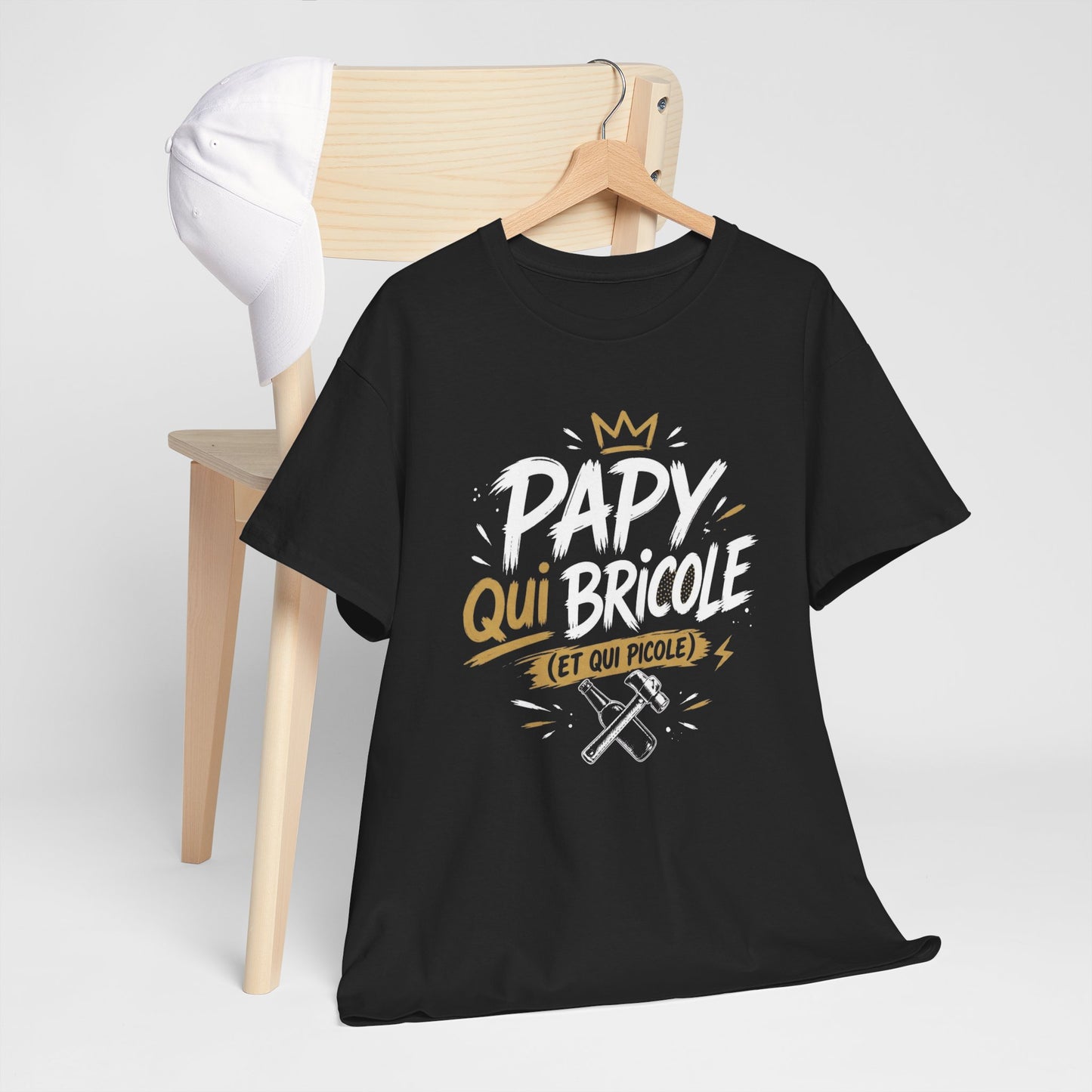T-Shirt Papy Bricoleur Humour – Papy Qui Bricole Et Qui Picole – Cadeau Homme Bricolage Drôle