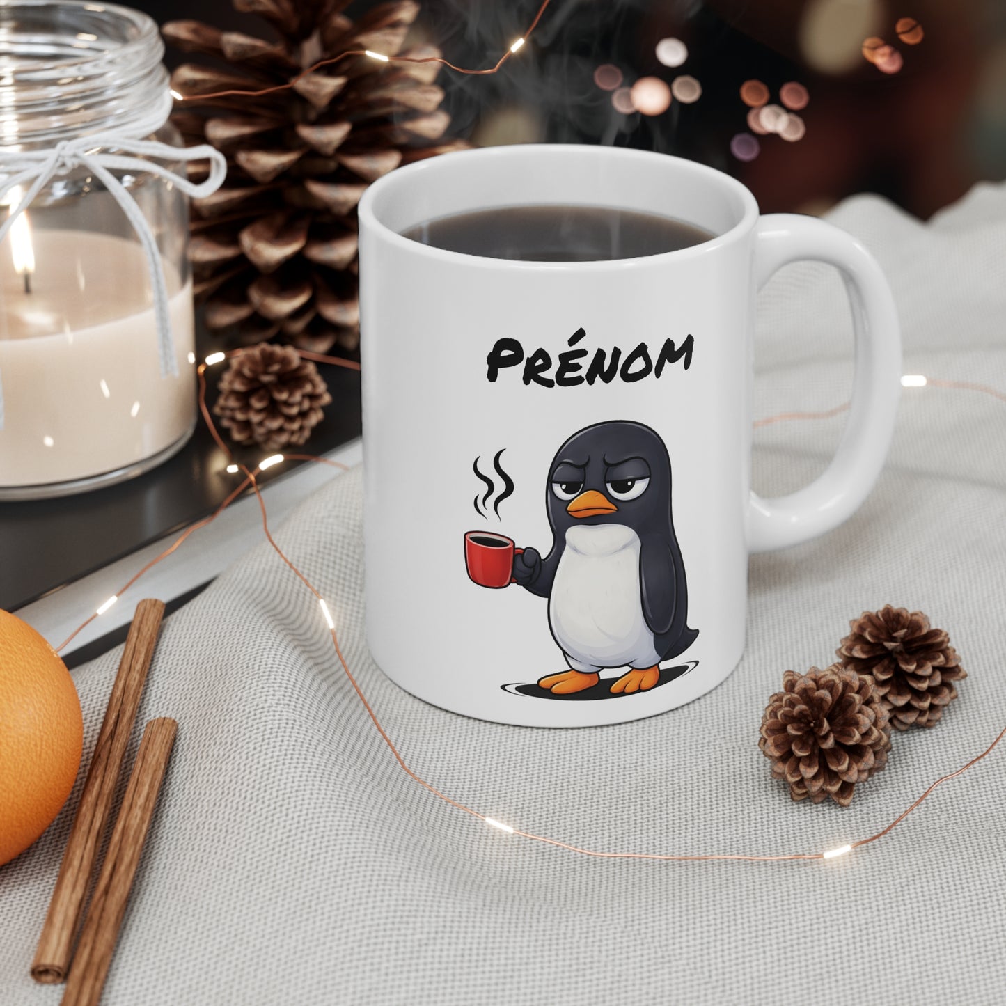 Mug Pingouin Fatigué Personnalisable 325ml – Tasse Café Humour Animal Mignon Drôle Réveil Difficile Cadeau