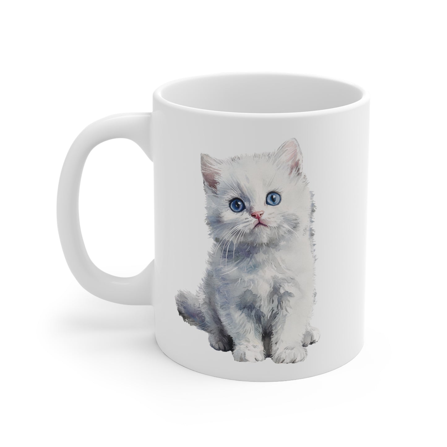 Tasse Chat Blanc Aquarelle – Mug Céramique 325 ml – Cadeau Élégant pour Amoureux des Chats