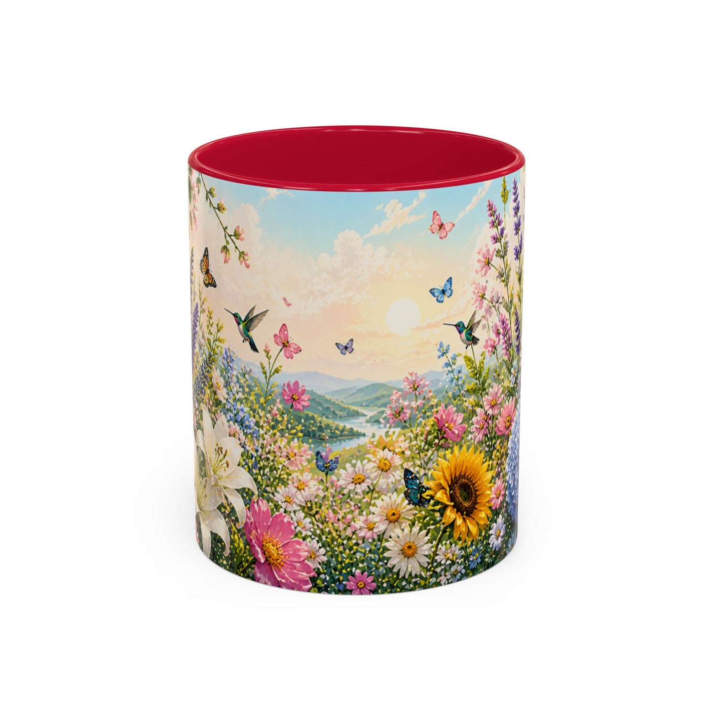 Tasse Jardin Fleuri avec Colibris – Mug Floral Printemps Nature et Papillons – Design Coloré 325ml