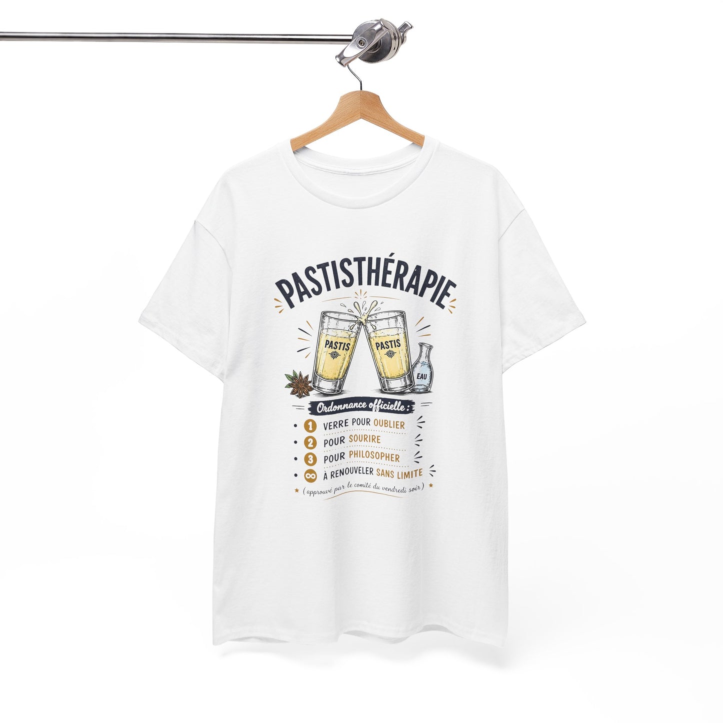 T-Shirt Pastis Thérapie Homme Femme – Tee Shirt Humour Apéro Pastis – Cadeau Drôle Soirée Amis Weekend Noir Blanc Gris