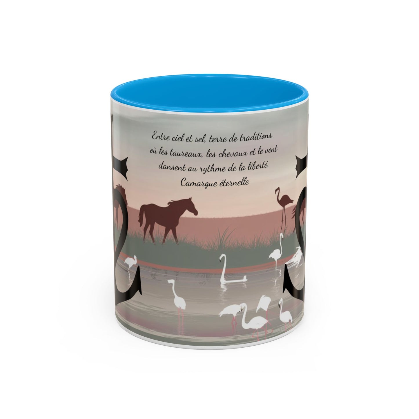 Mug Camargue Éternelle – Tasse Chevaux Camargue Flamants Roses Croix Camarguaise – Cadeau Tradition Camarguaise 325ml