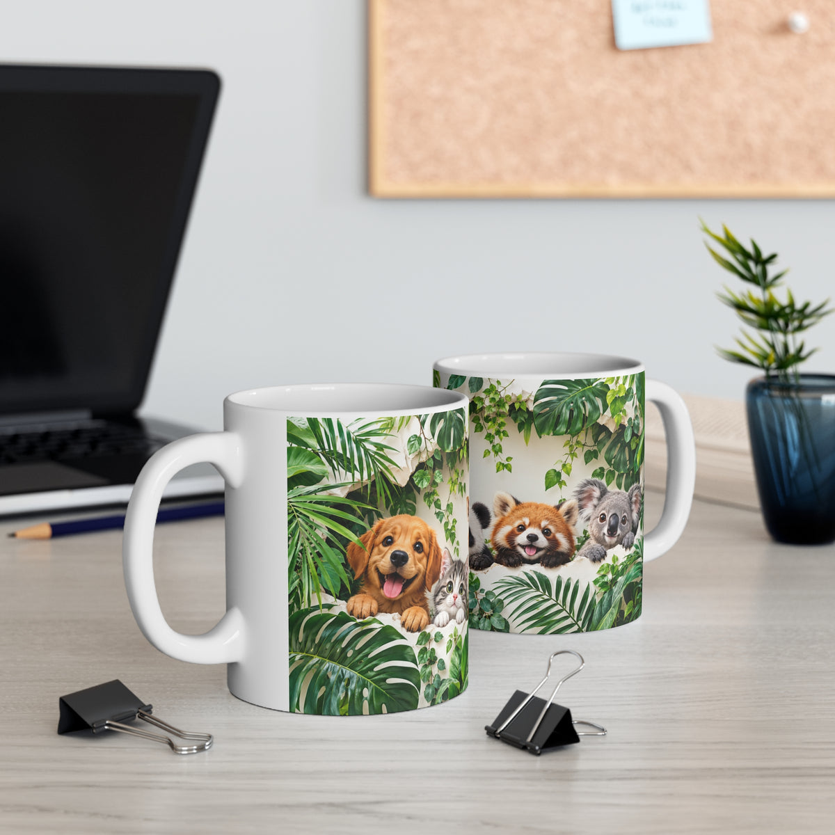 Mug Animaux de la Jungle et Compagnie – Chien, Chat, Girafe, Panda, Panda Roux et Koala – Tasse Colorée Cadeau Amoureux des Animaux