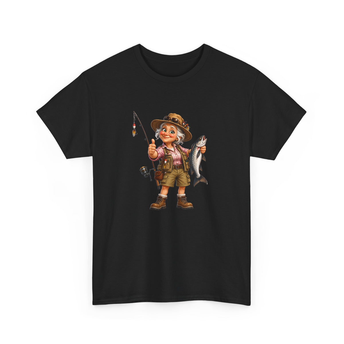 Tee Shirt Pêche Femme – Pêcheuse avec Poisson – T-Shirt Passion Pêche Cadeau Femme