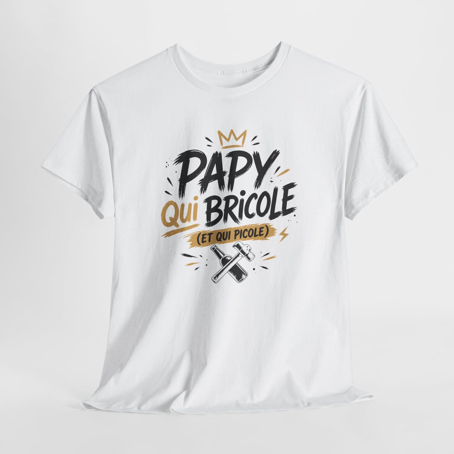 T-Shirt Papy Bricoleur Humour – Papy Qui Bricole Et Qui Picole – Cadeau Homme Bricolage Drôle