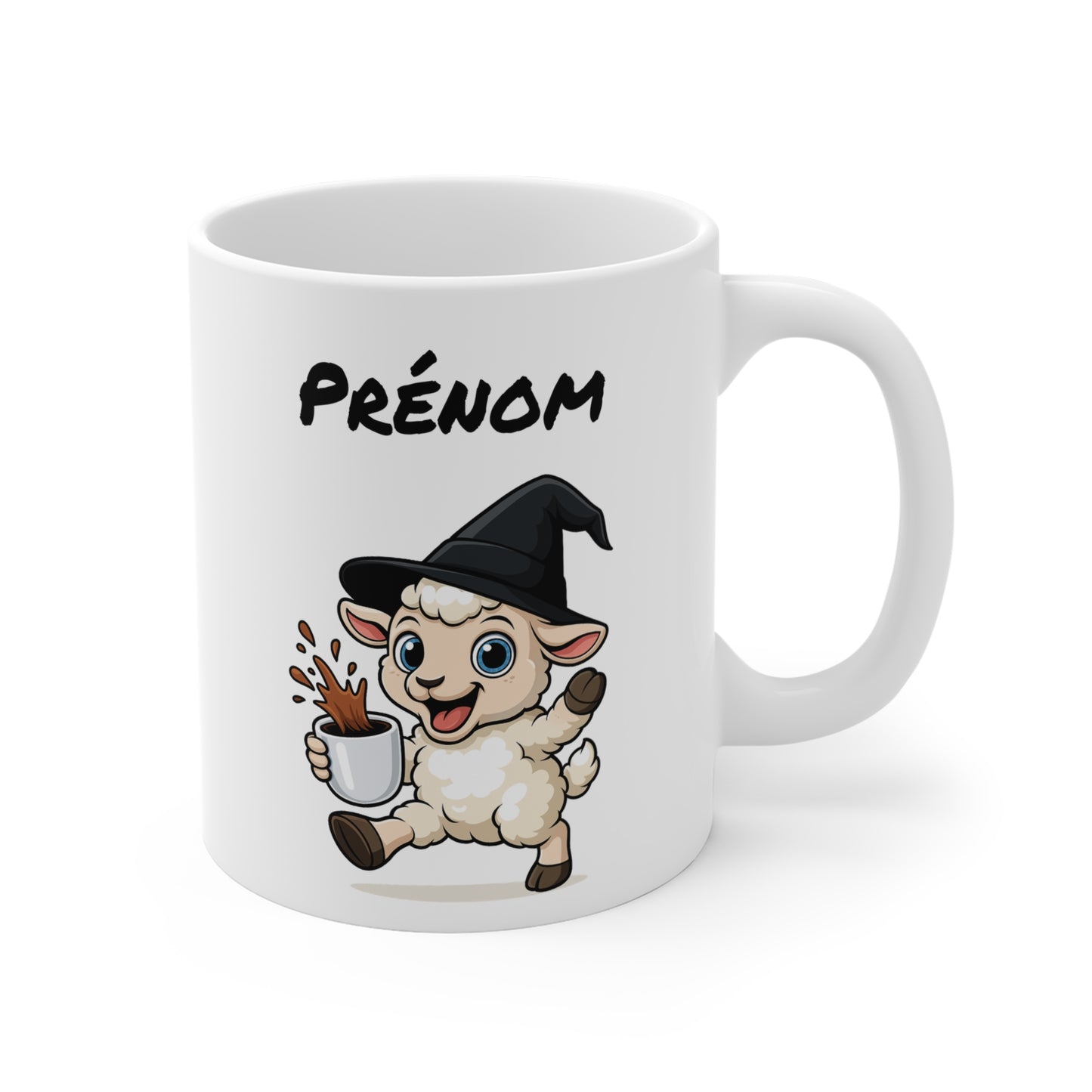 Tasse Personnalisable Mouton Sorcier Café – Mug Prénom Céramique 325ml – Cadeau Drôle Halloween