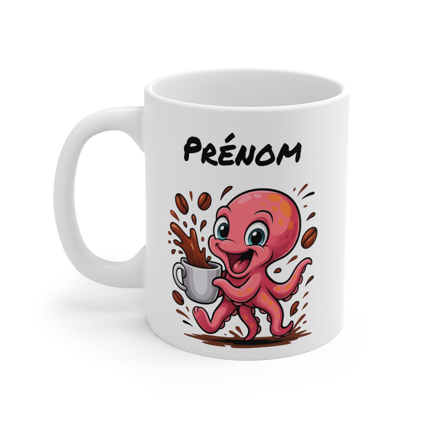 Tasse Personnalisable Pieuvre Café – Mug Prénom Cartoon – Cadeau Original Amateur de Café 325ml
