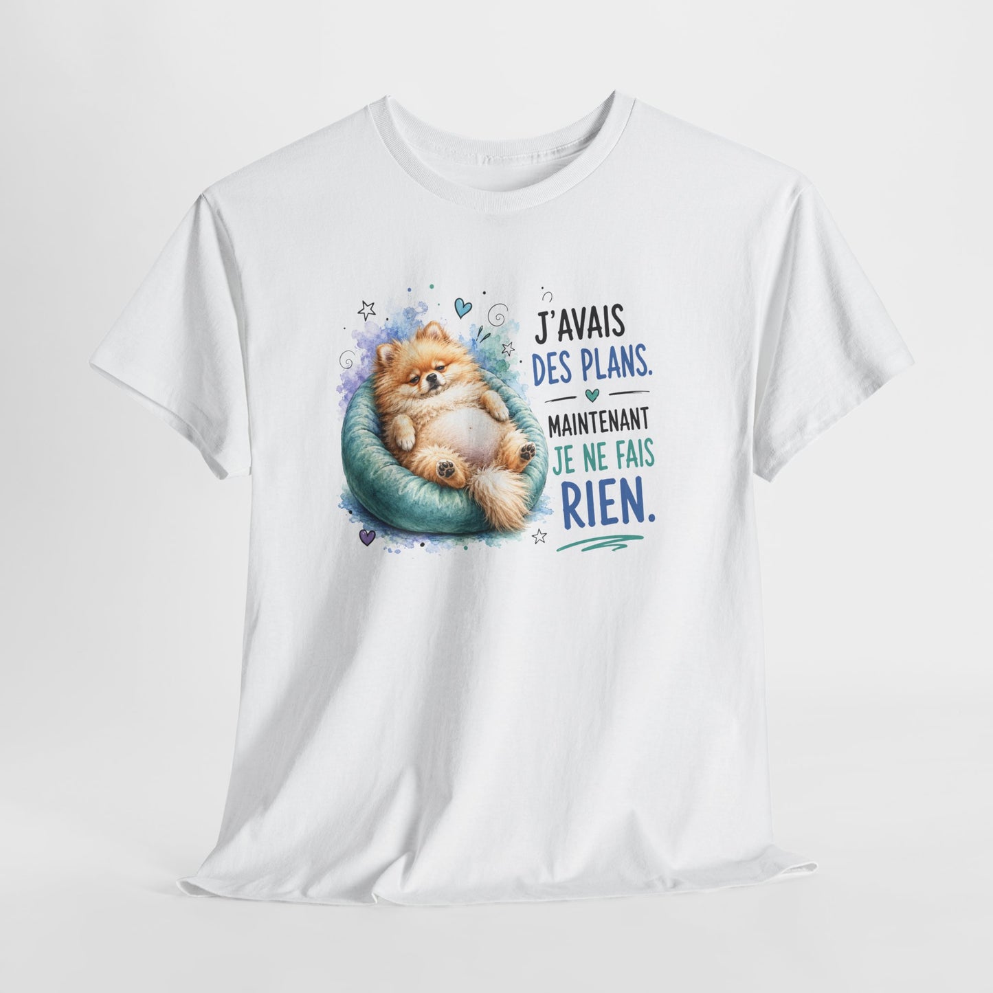 Tee-Shirt Humour Homme et Femme – Spitz Nain Chien Drôle Fatigué Paresse – Idée Cadeau Original Anniversaire