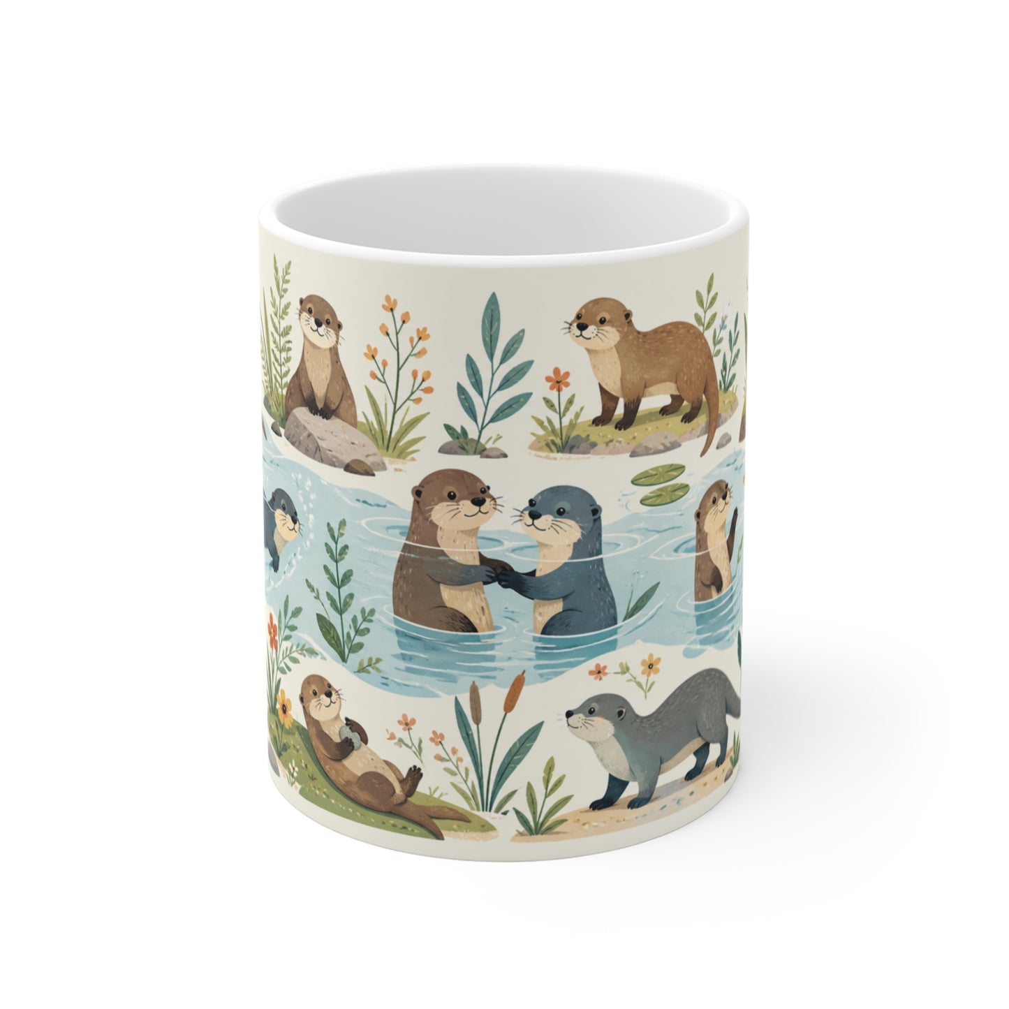 Tasse Loutres Mignonnes Kawaii – Mug Animaux Aquatiques Rivière Nature – Cadeau Loutre Homme Femme Enfant 325ml