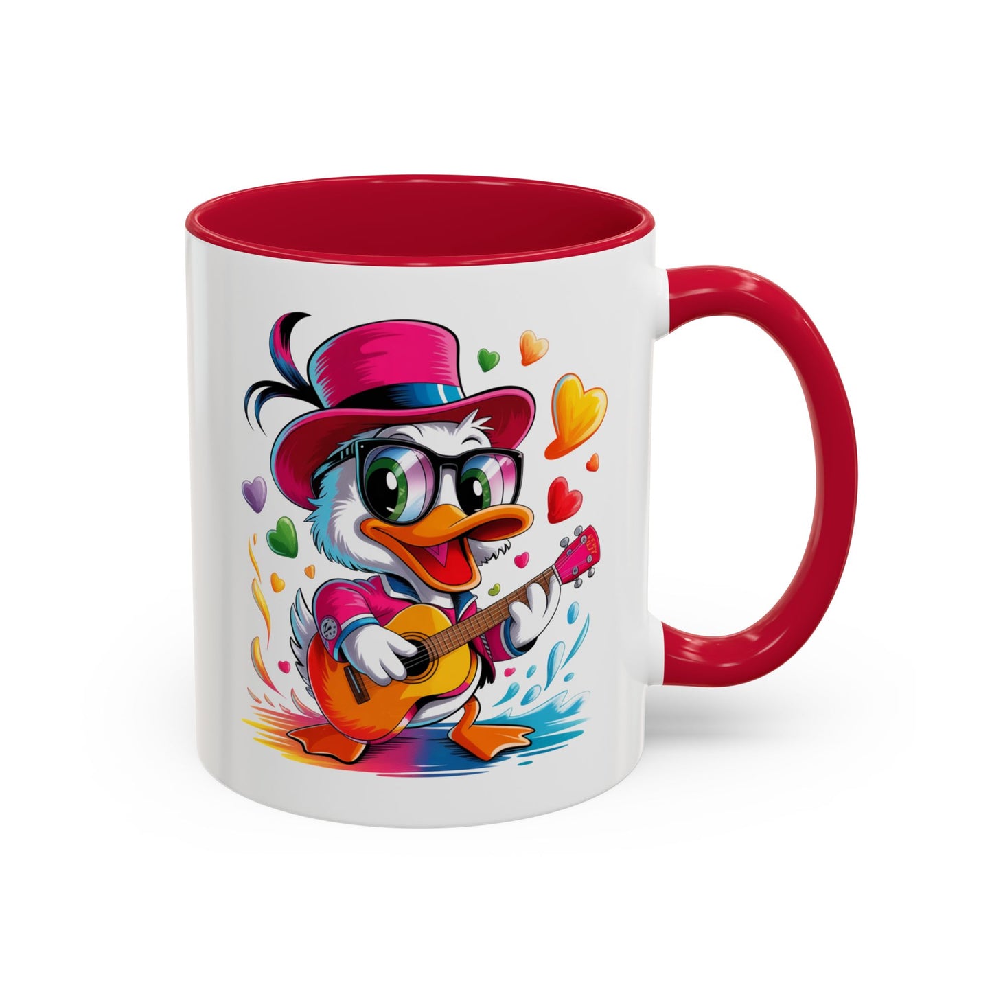 Mug Canard Musicien Stylé – Tasse Design Fun avec Guitare, Lunettes et Cœurs – Cadeau Original 325ml