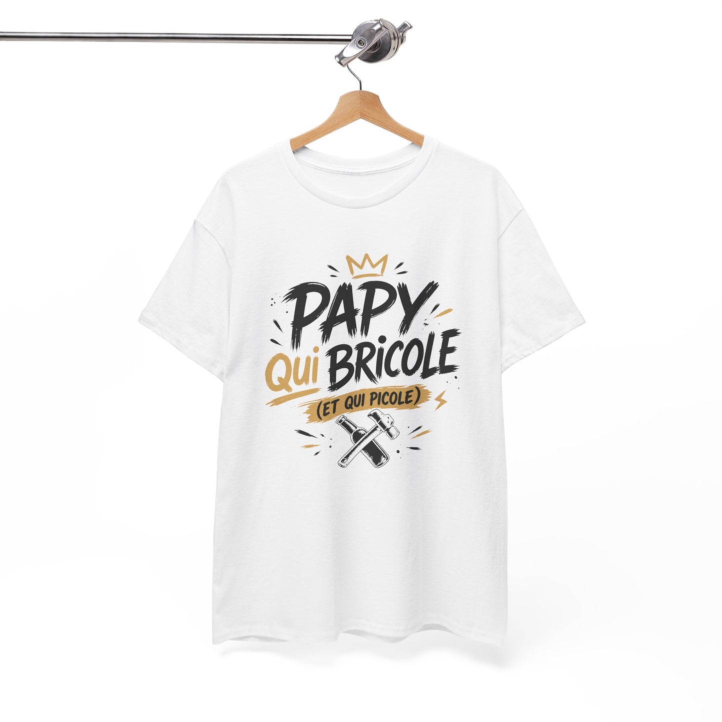 T-Shirt Papy Bricoleur Humour – Papy Qui Bricole Et Qui Picole – Cadeau Homme Bricolage Drôle