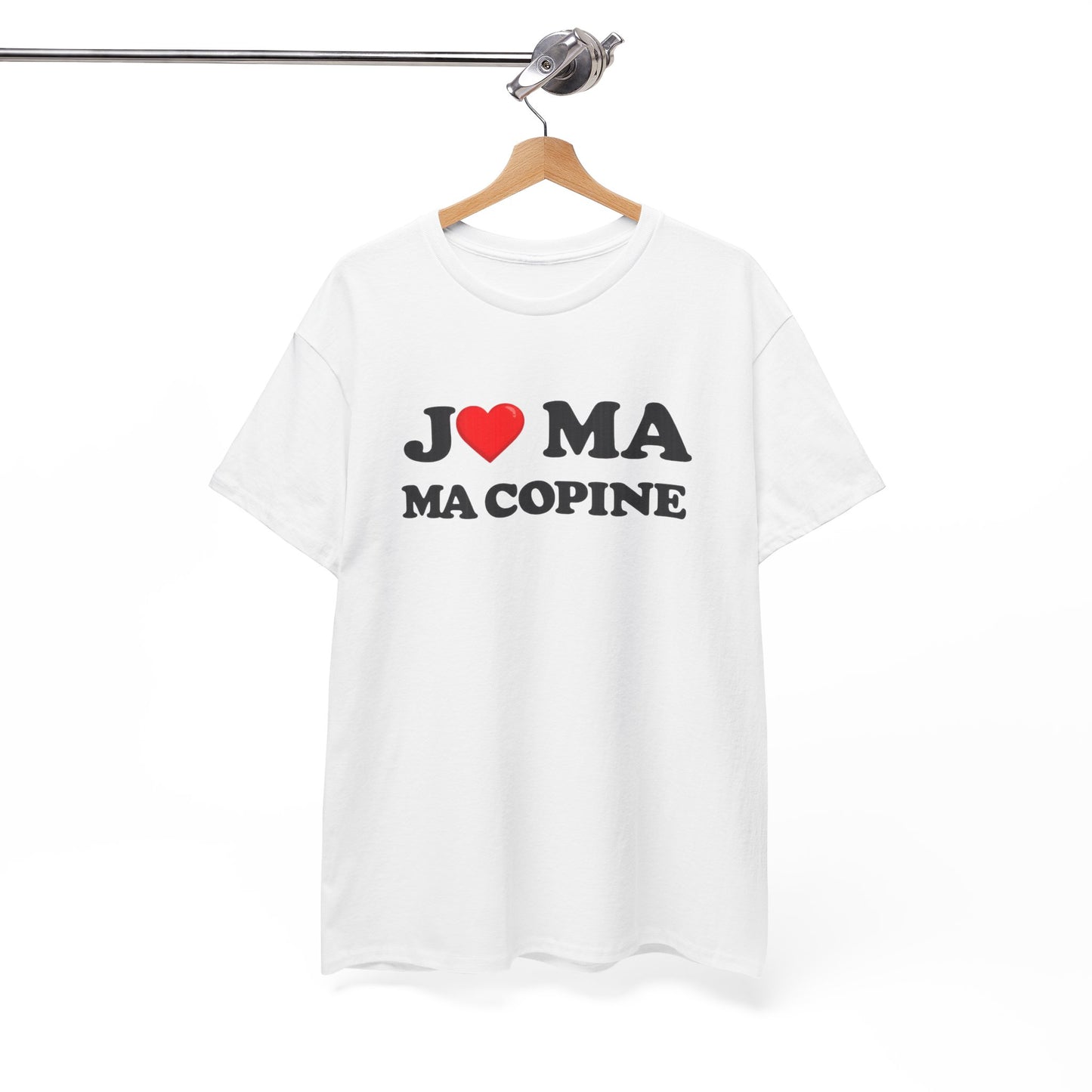 Tee Shirt J’aime ma copine – Message amour couple – Cadeau romantique Blanc Gris Noir