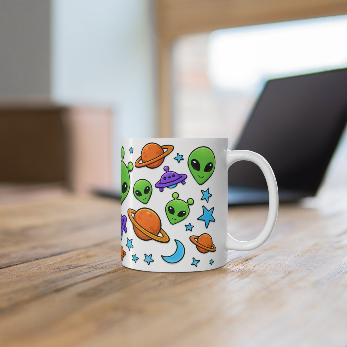 Tasse Aliens Kawaii et Soucoupes Volantes – Mug Espace Cartoon Coloré – Cadeau Original Univers Galaxie 325ml