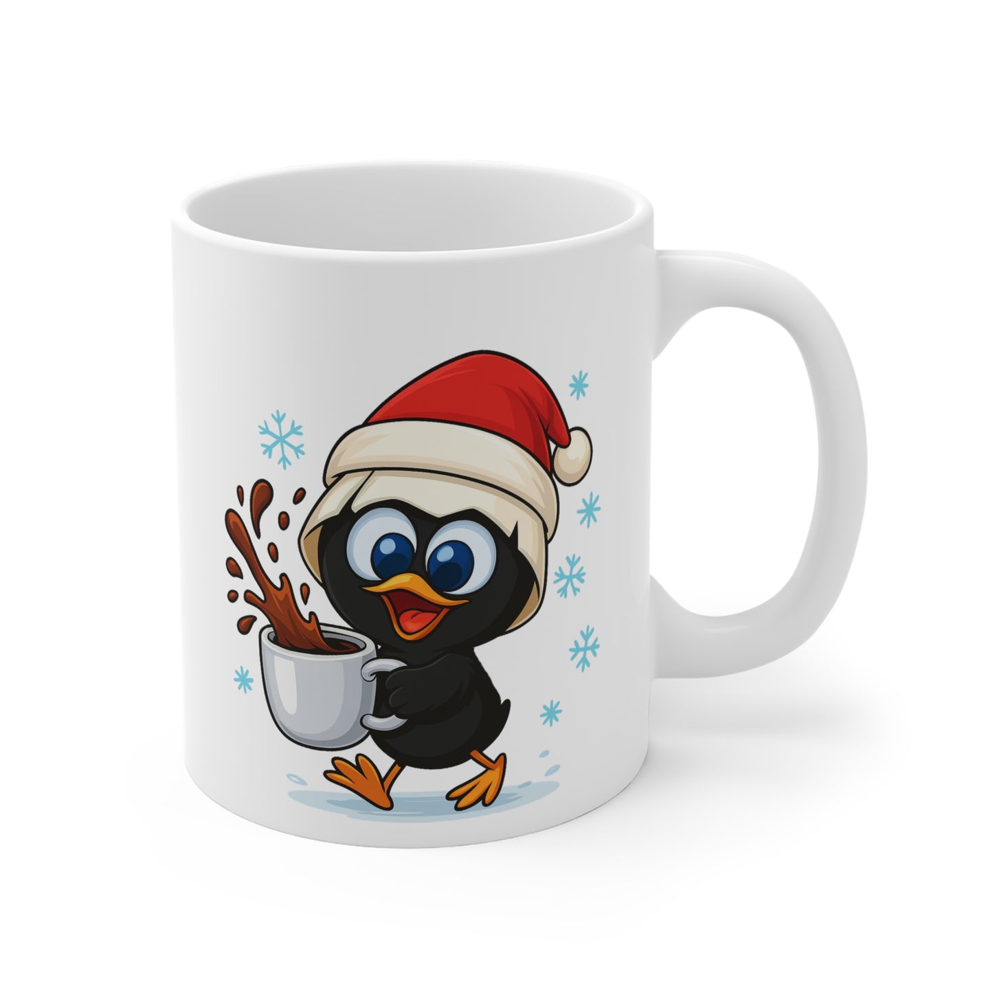 Mug Céramique Calimero  Poussin Noël – Tasse Festive Flocons Mignonne 325ml – Cadeau Original Café