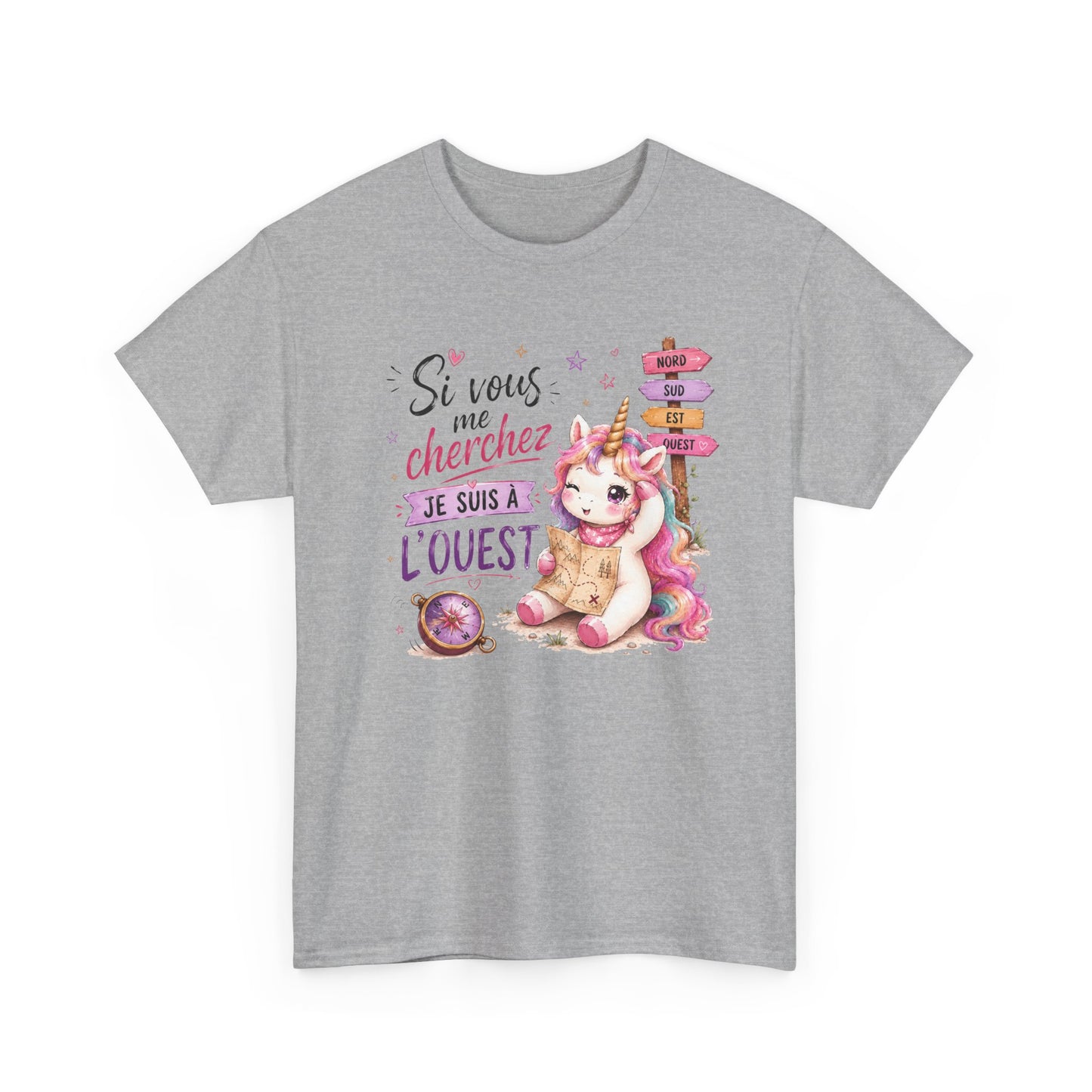 Tee-Shirt Femme Si Vous Me Cherchez Je Suis À L’Ouest – Licorne Drôle – Cadeau Humour Original