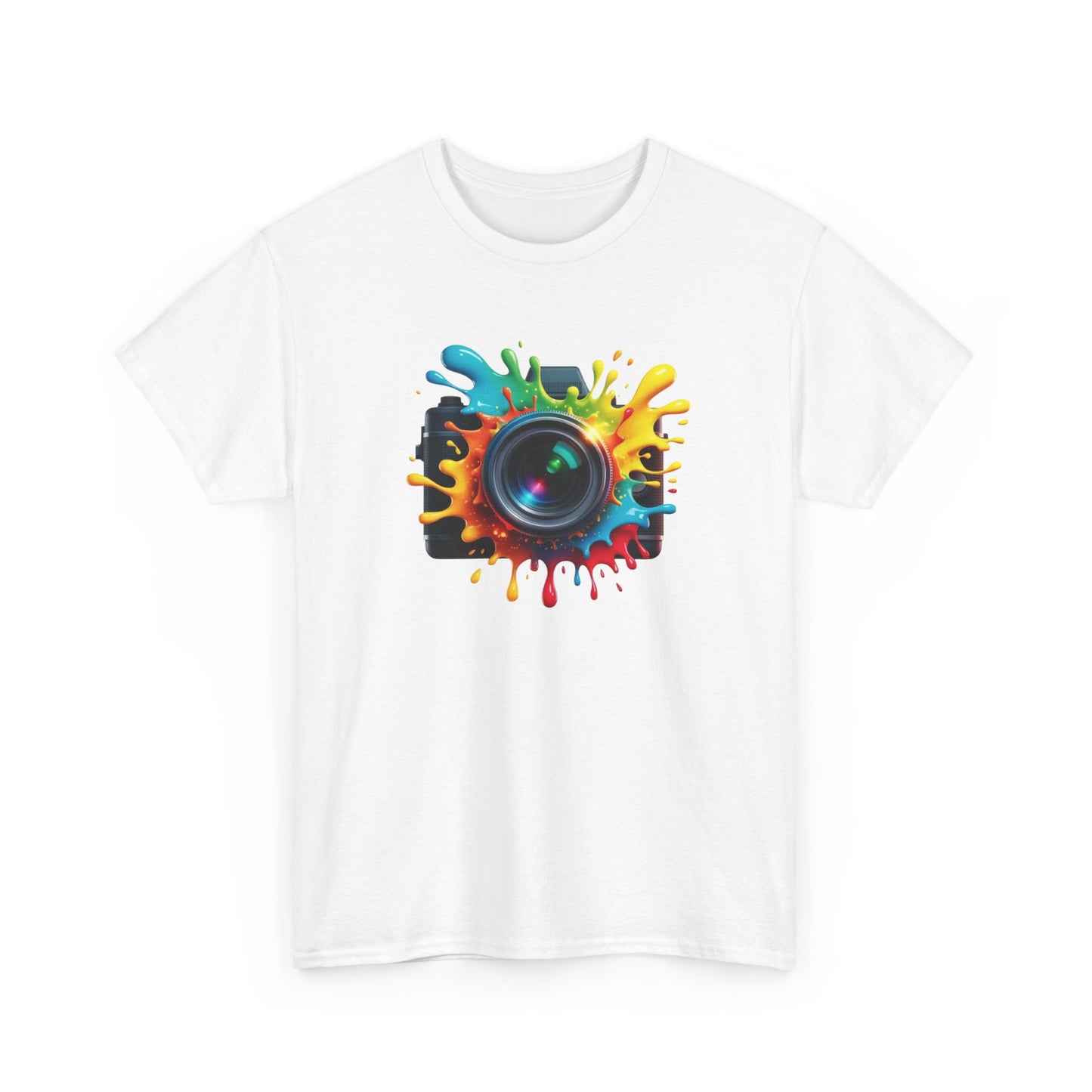 T-Shirt Photographie Appareil Photo Coloré – Tee Shirt Camera Splash Art – Cadeau Photographe Original Noir Blanc Gris