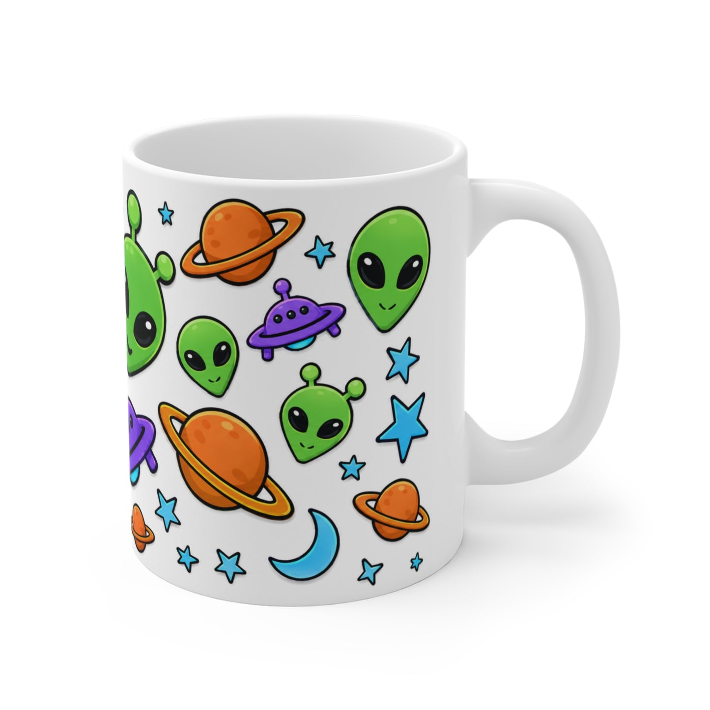 Tasse Aliens Kawaii et Soucoupes Volantes – Mug Espace Cartoon Coloré – Cadeau Original Univers Galaxie 325ml
