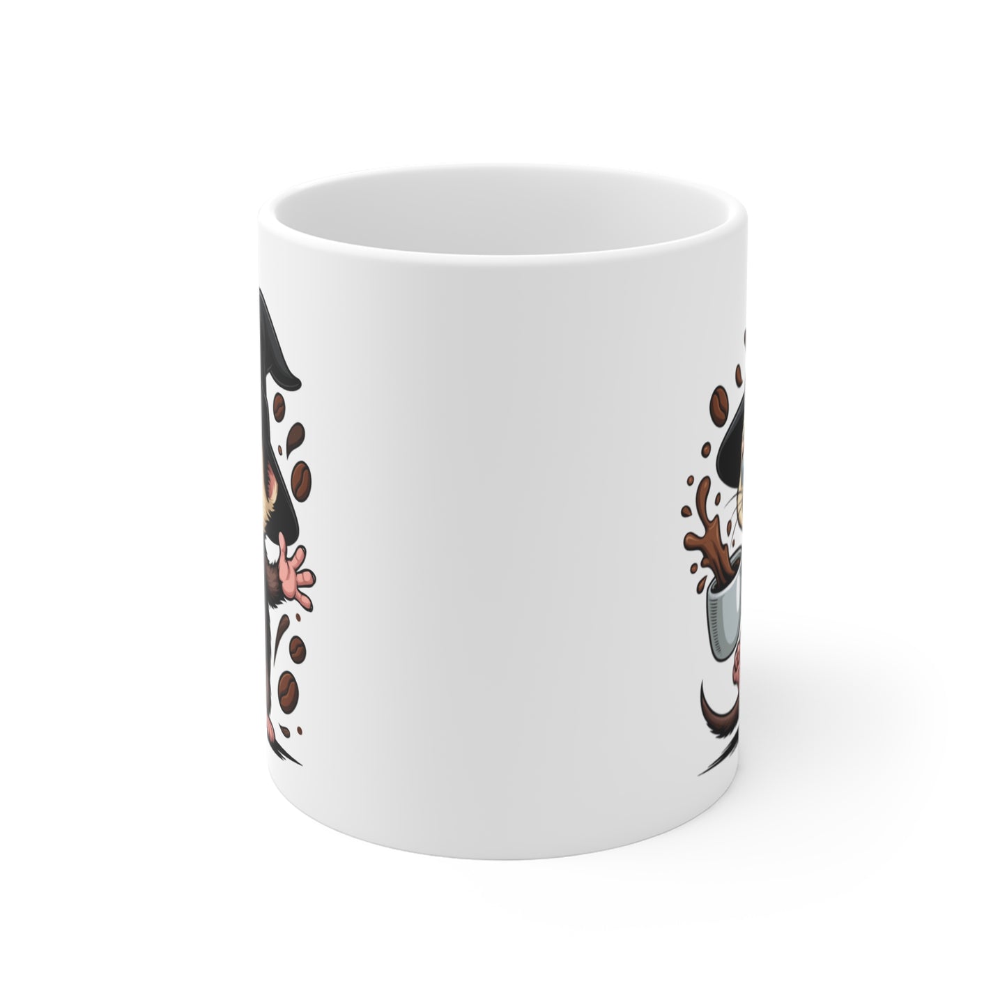 Mug Furet Sorcier Café – Tasse Céramique 325ml – Illustration Animalière Drôle Halloween