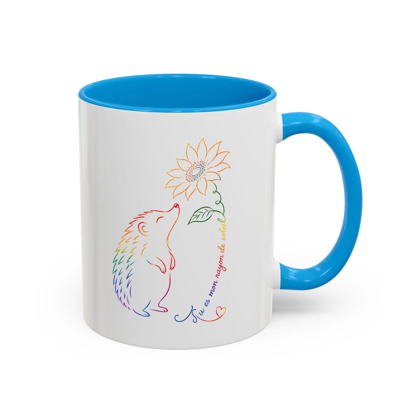 Mug Hérisson et Tournesol – Tasse Animal Colorée Nature Fleurs – Cadeau Original Amoureux des Hérissons Homme et Femme Noir Bleu Rouge