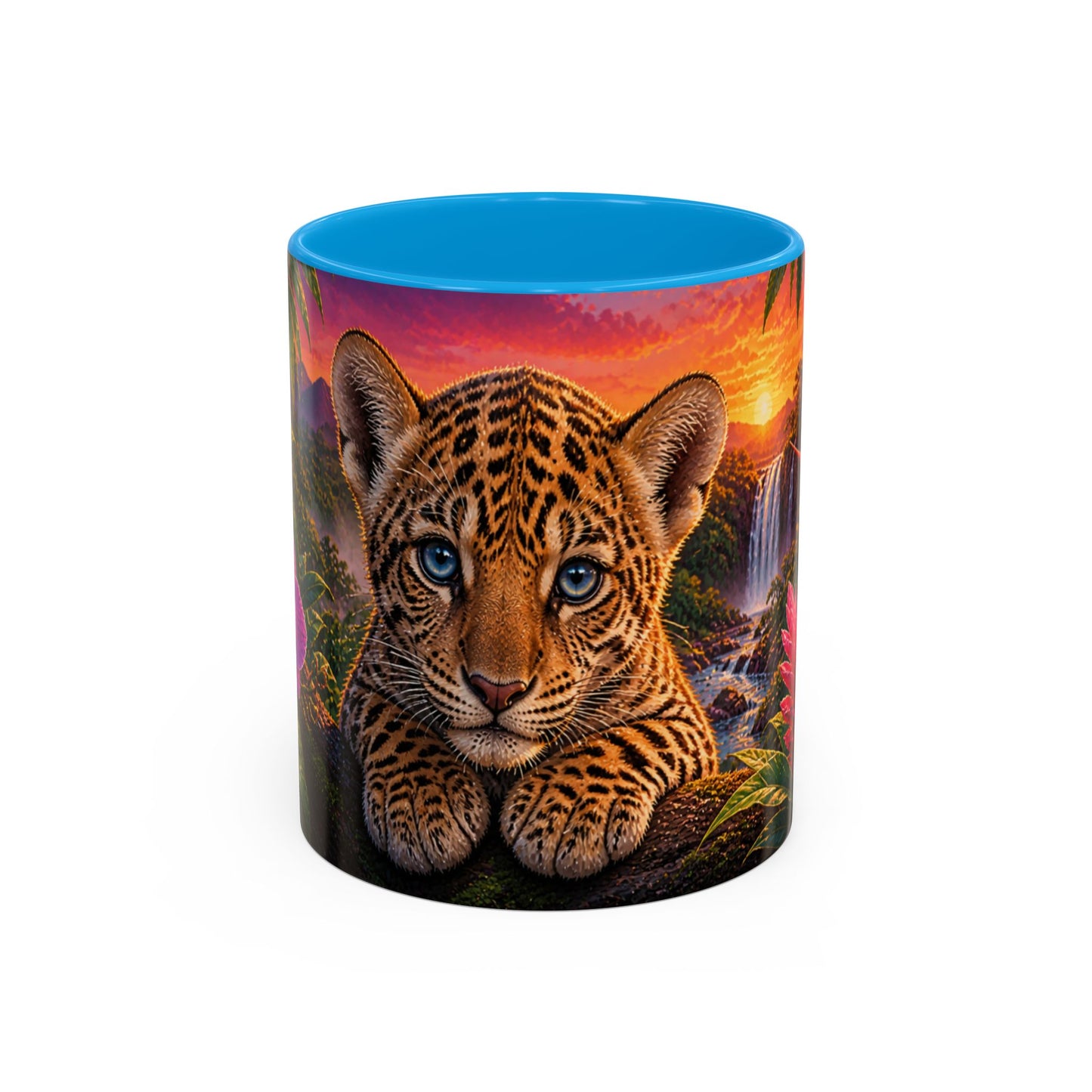 Tasse Léopard Tropical et Fleurs Exotiques – Mug Animal Sauvage Jungle – Design Artistique Coloré – Céramique 325ml
