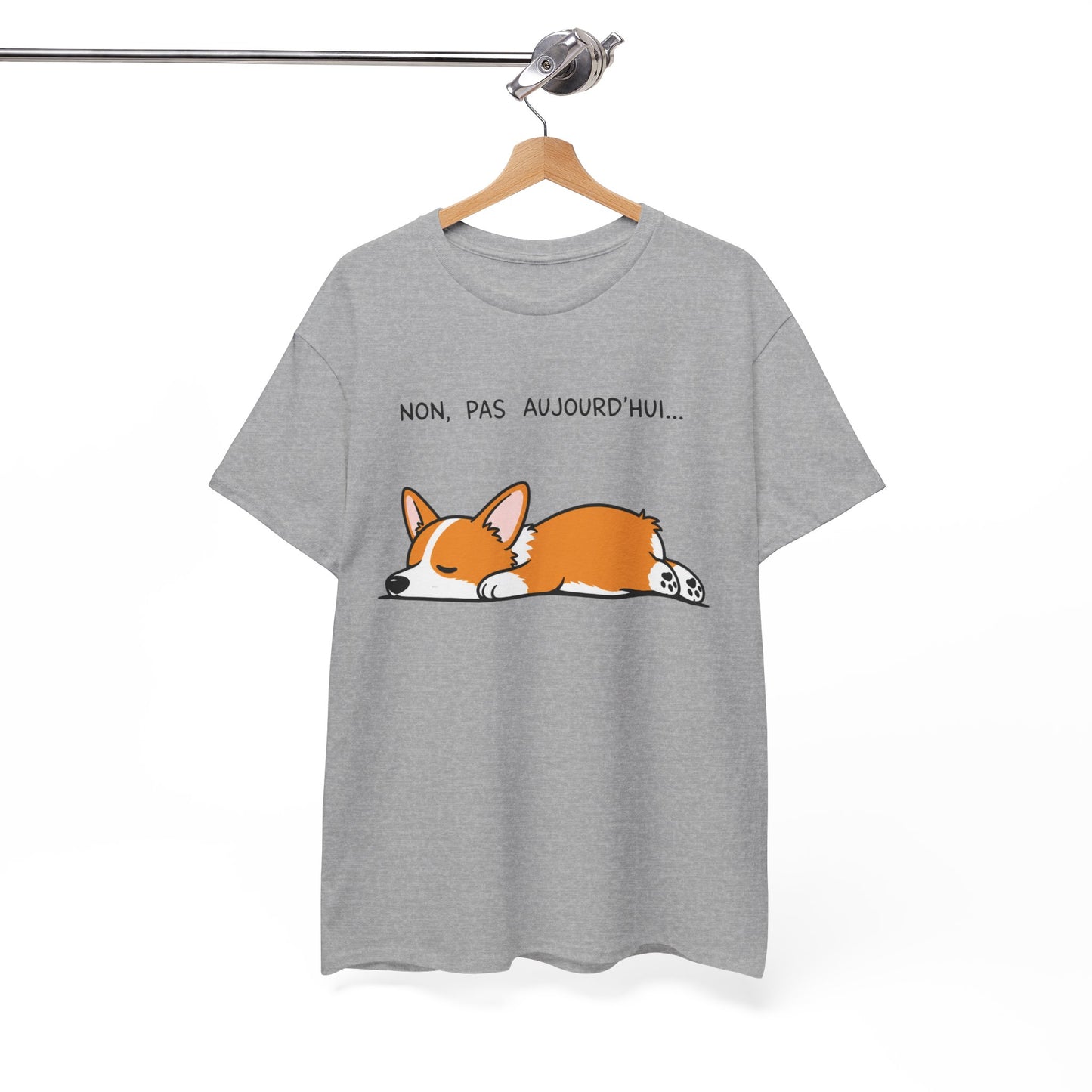 Tee-Shirt Non, Pas Aujourd’hui Homme et Femme – Corgi Endormi Humour Flemme Fatigue Cadeau Drôle