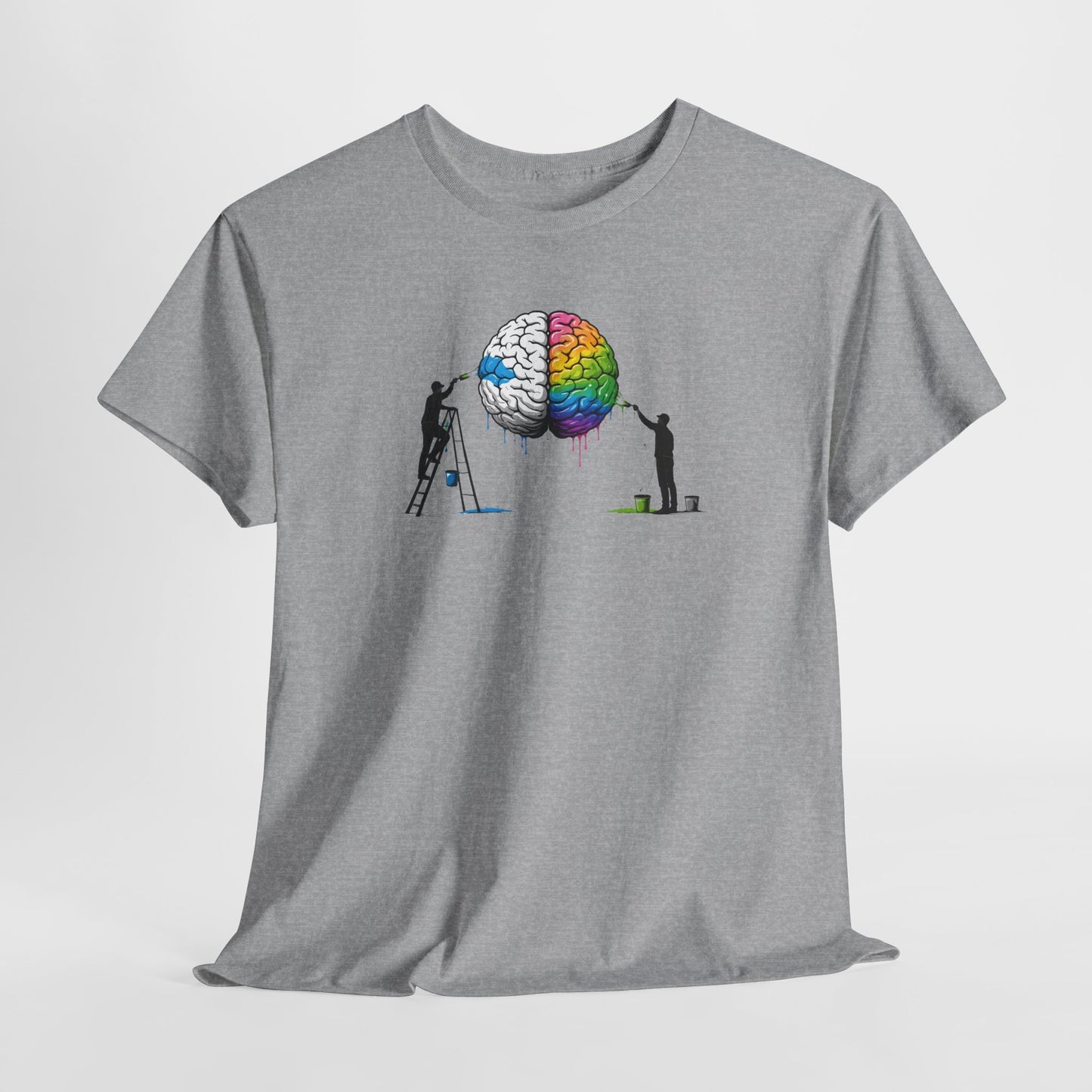 T-Shirt Cerveau Créatif Peinture – Tee Shirt Art et Intelligence Blanc Gris – Cadeau Artiste Créatif Homme Femme