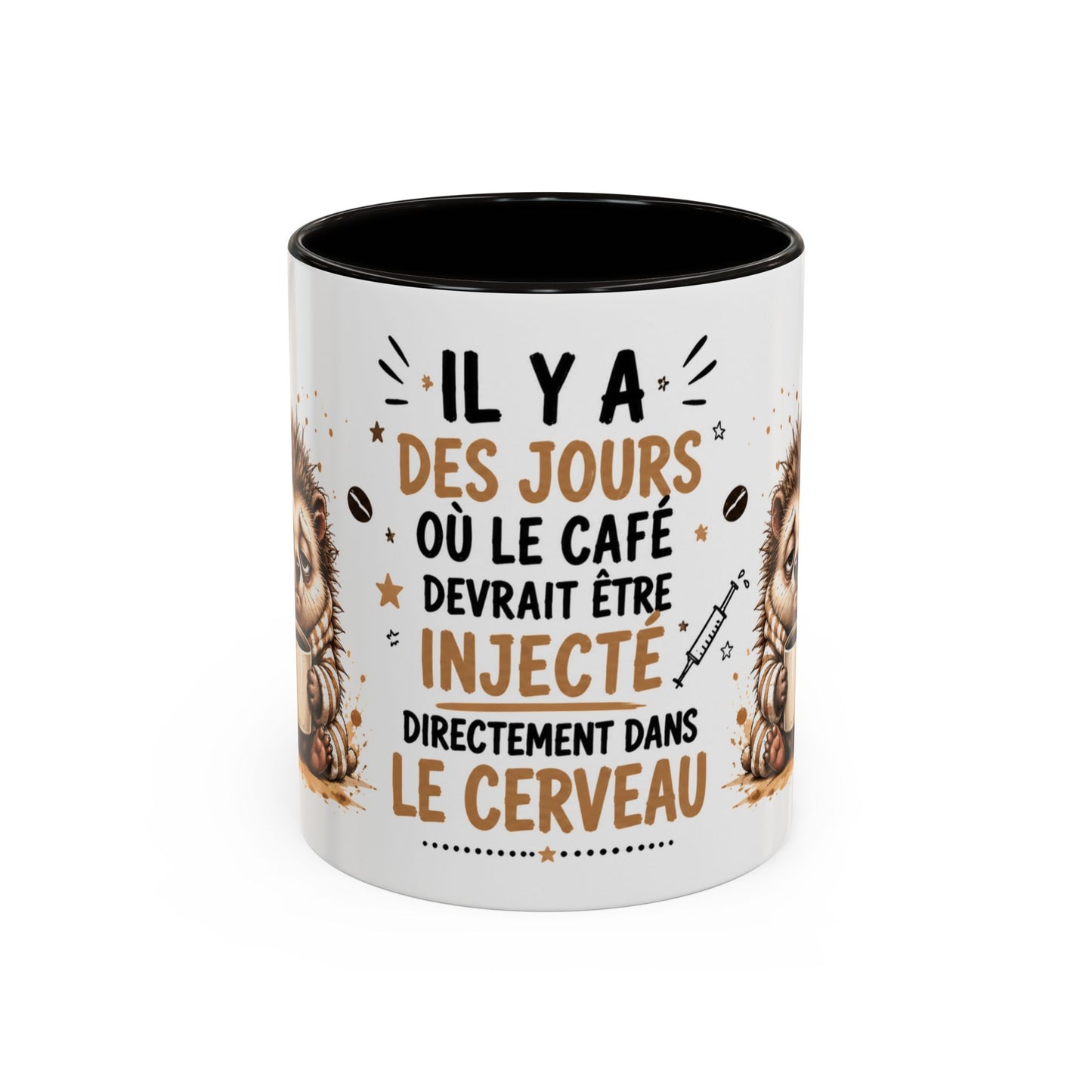 Tasse Café Injecté Dans Le Cerveau – Mug Hérisson Fatigué Humour – Cadeau Café 325ml