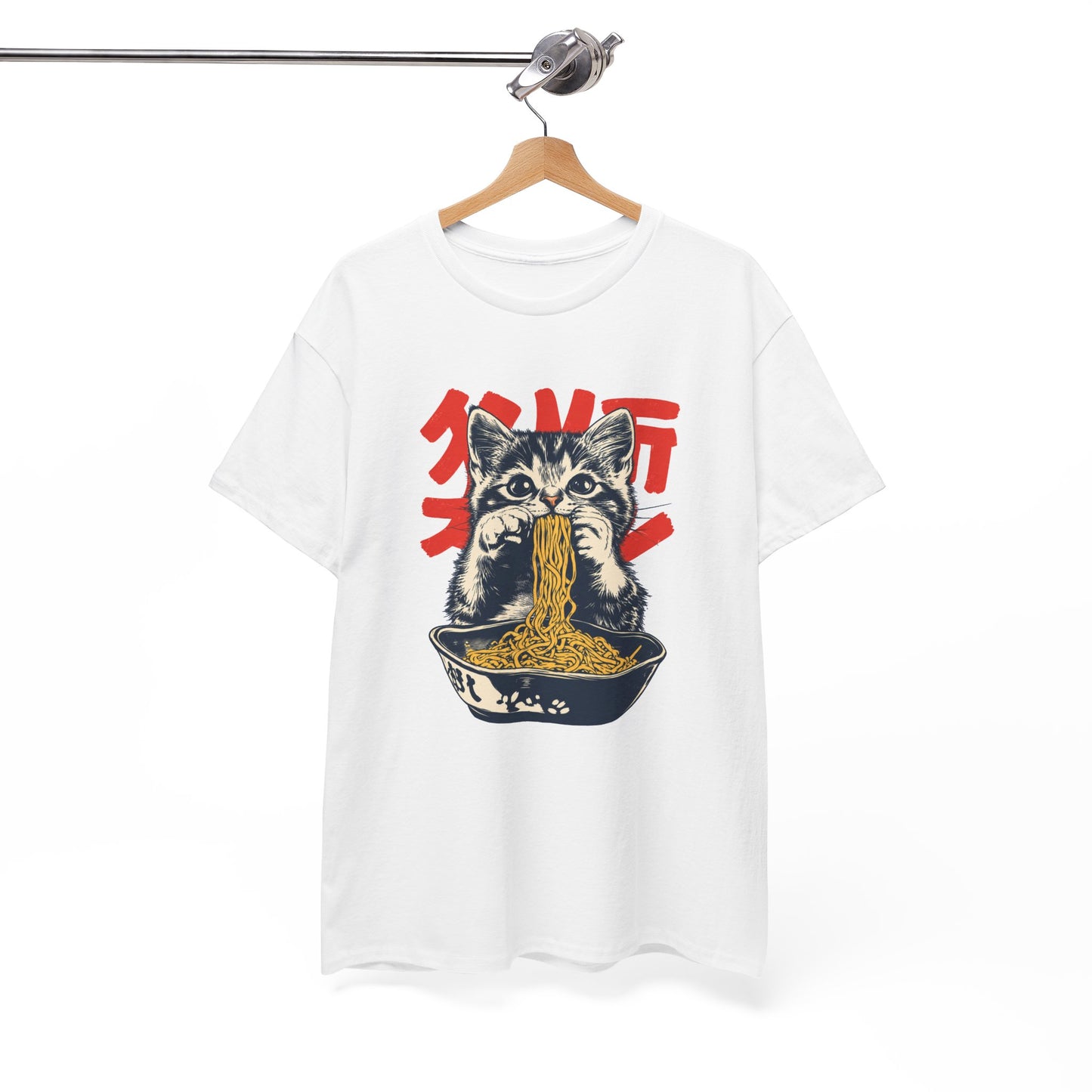 Tee Shirt Homme et Femme Chat Ramen Japonais Chaton Nouilles Humour Gourmand Cuisine Asiatique Idée Cadeau