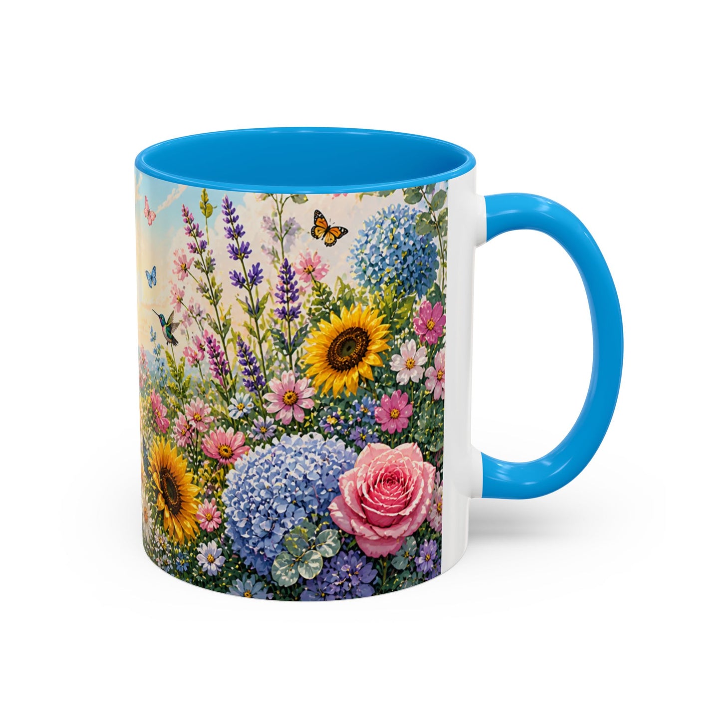 Tasse Jardin Fleuri avec Colibris – Mug Floral Printemps Nature et Papillons – Design Coloré 325ml