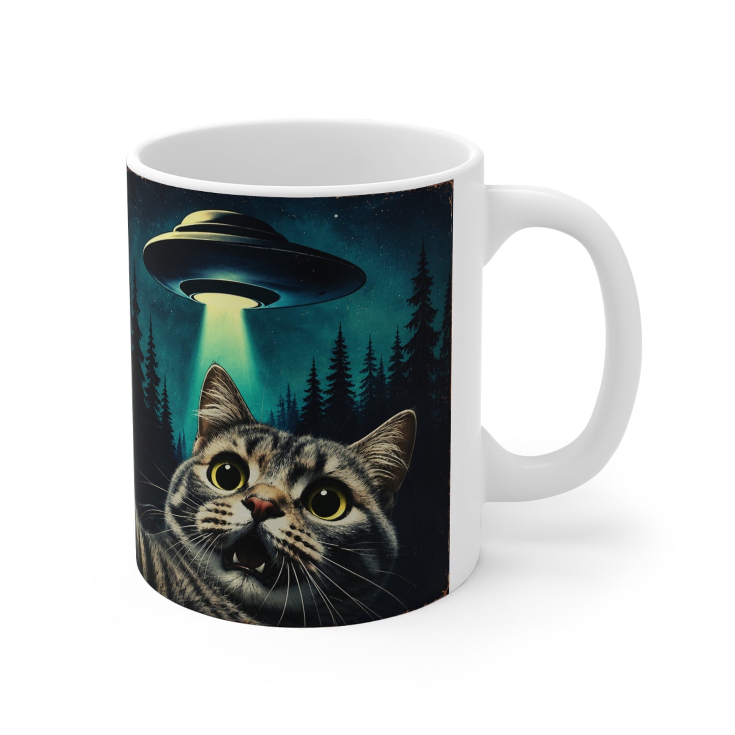 Tasse Chat OVNI Vintage – Mug Humour Extraterrestre et Espace – Cadeau Homme Femme 325ml