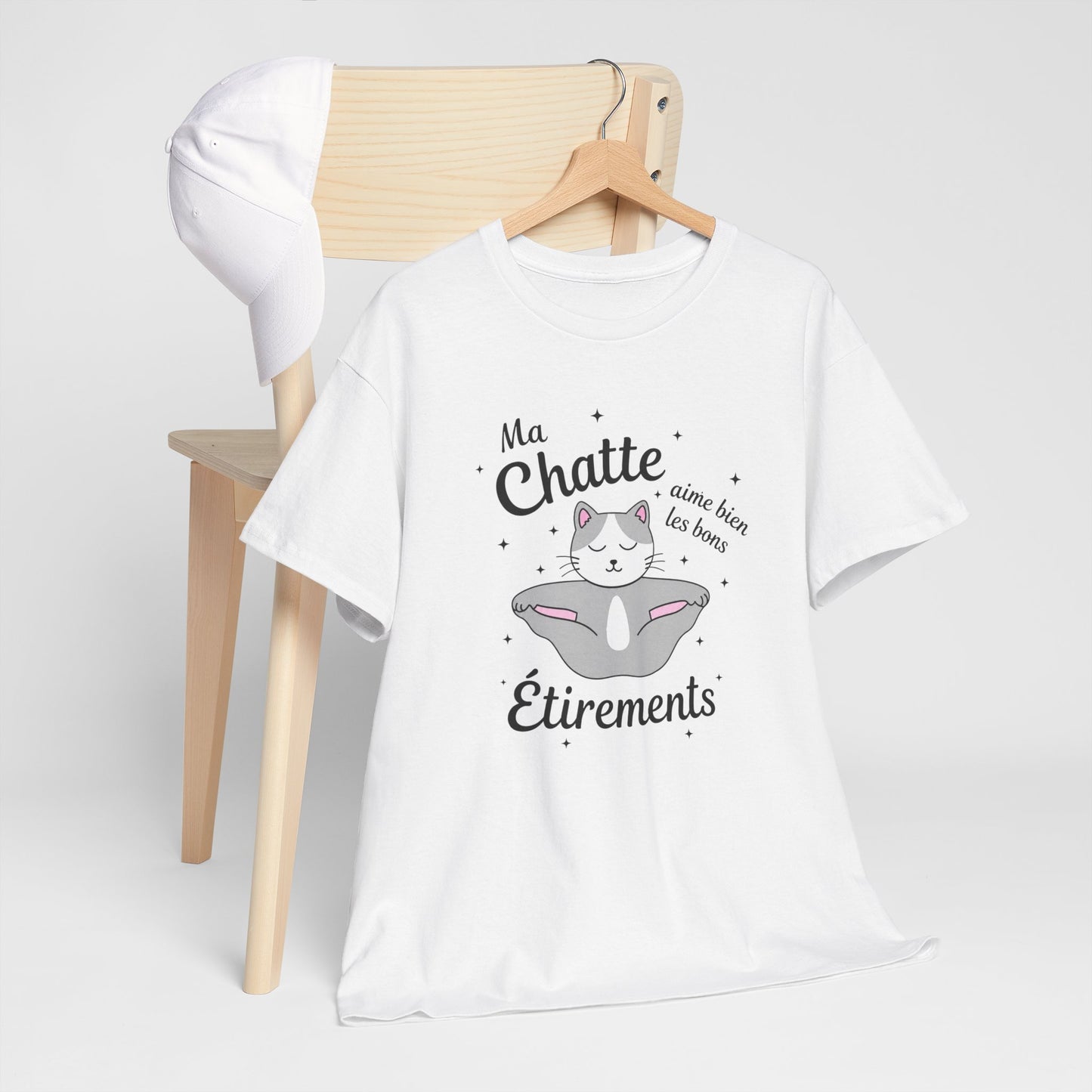 Tee-Shirt Chat Humour Femme – Félin Yoga Étirements – Cadeau Original Drôle pour Amoureuse des Chats