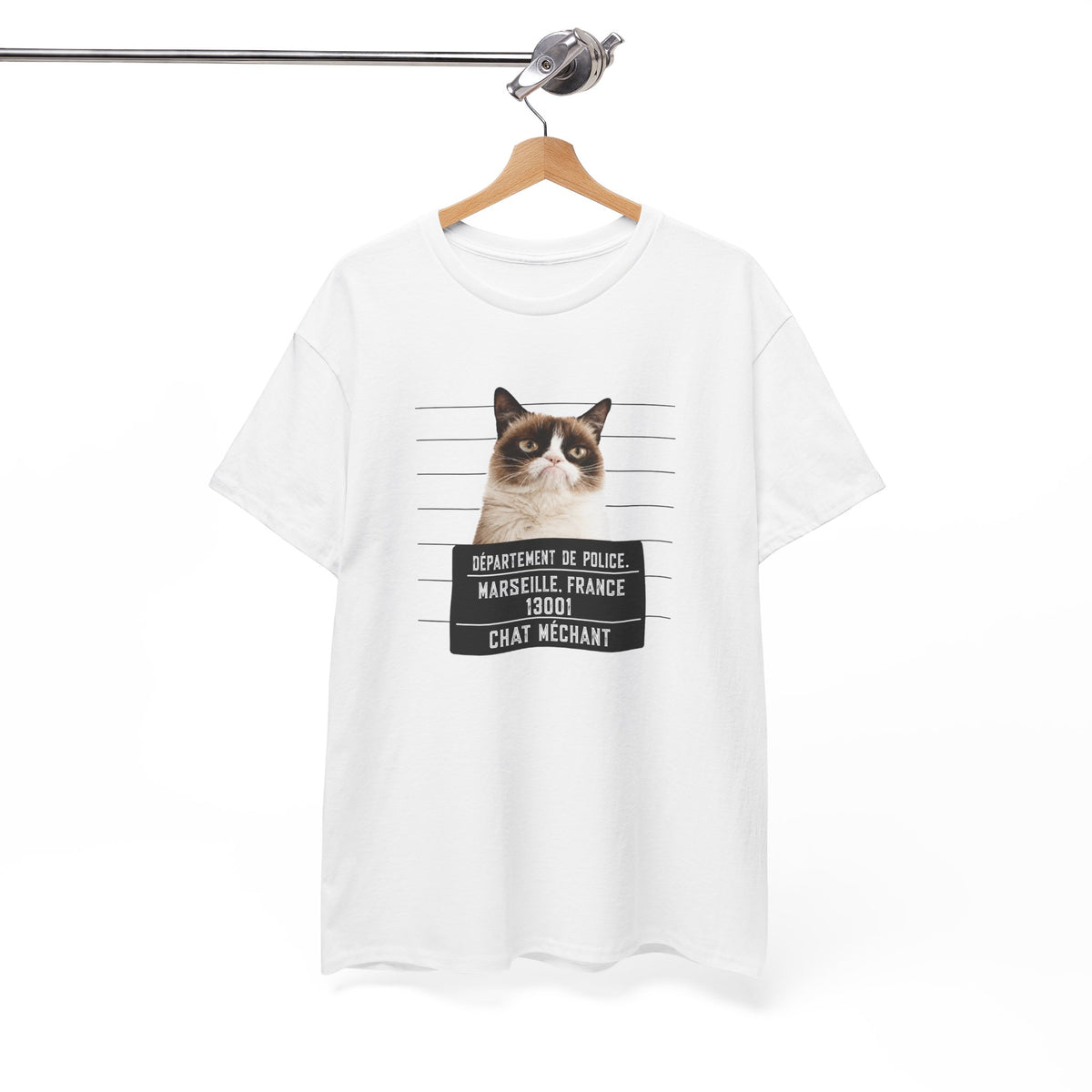 Tee Shirt Chat Homme Femme – Chat Méchant Humour Poste de Police – Idée Cadeau Amoureux des Chats Félin Drôle