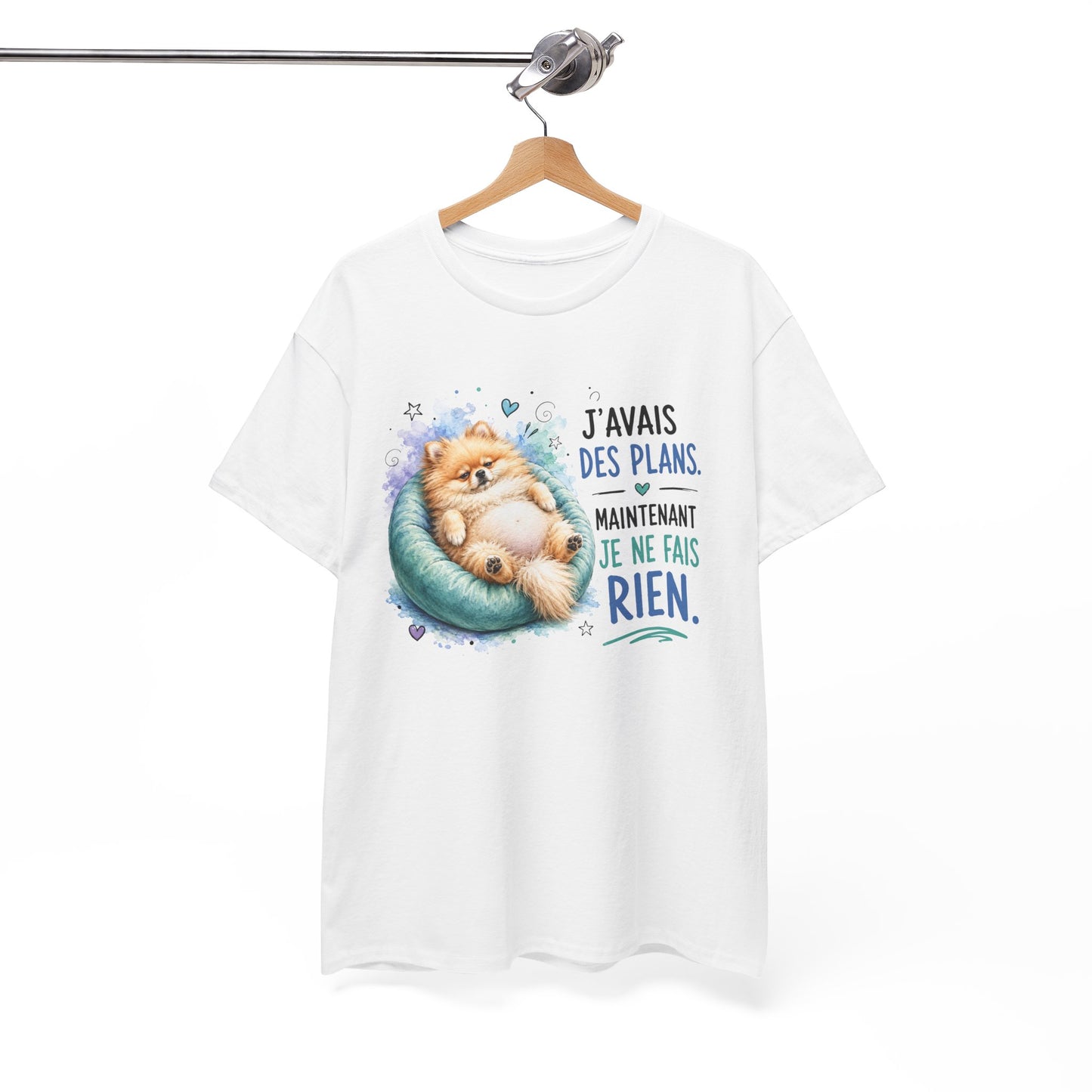 Tee-Shirt Humour Homme et Femme – Spitz Nain Chien Drôle Fatigué Paresse – Idée Cadeau Original Anniversaire